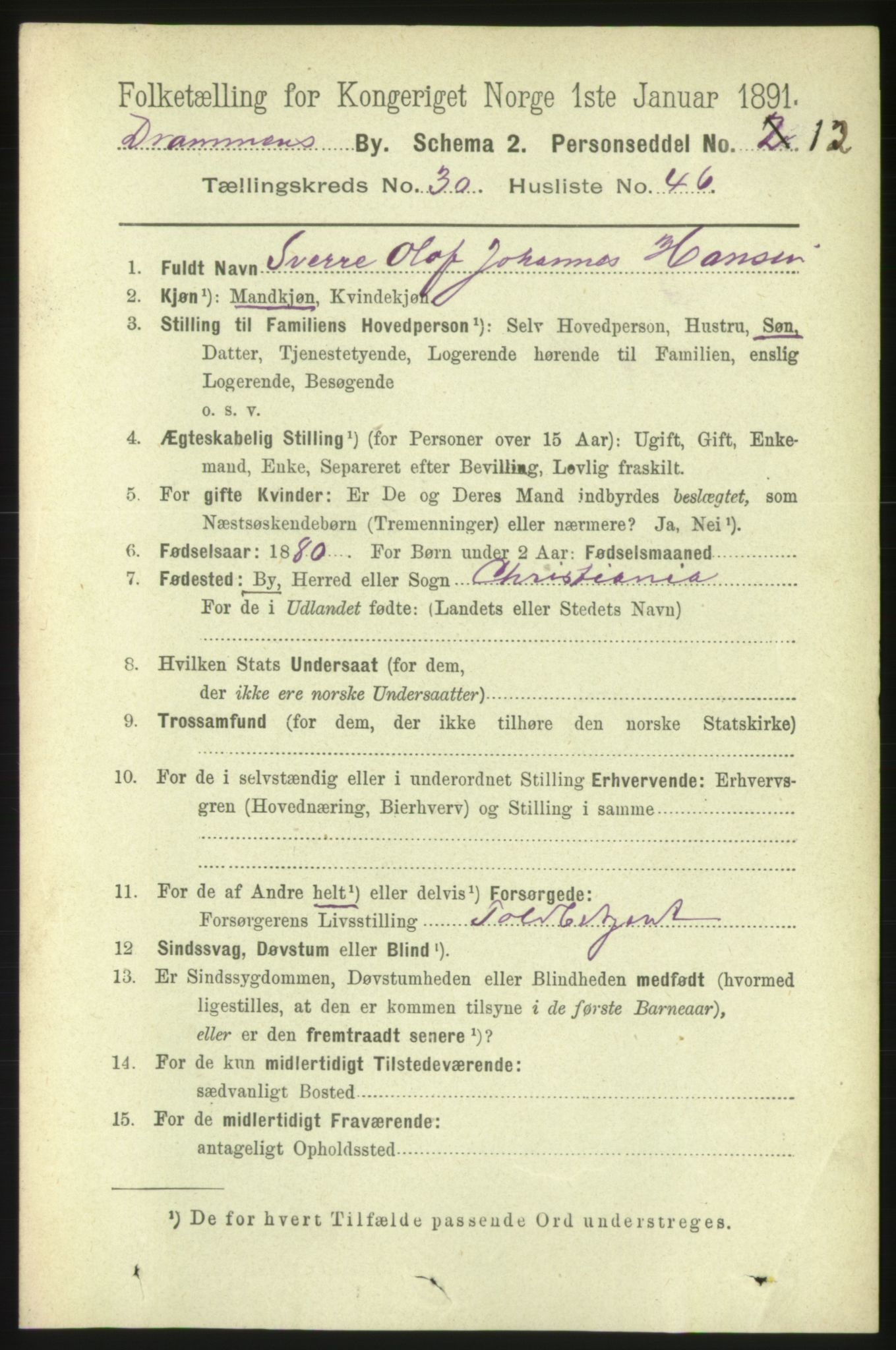 RA, 1891 census for 0602 Drammen, 1891, p. 18705