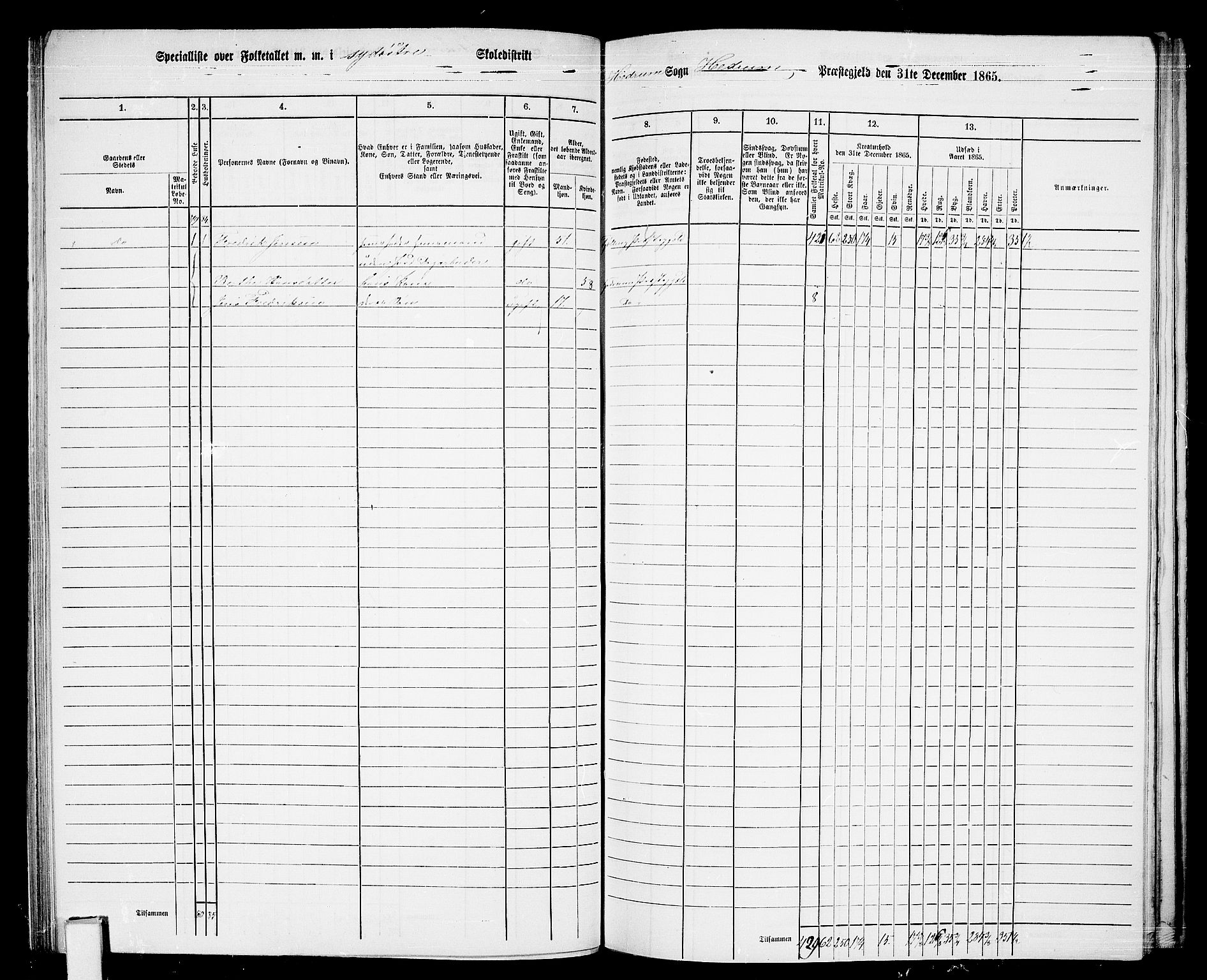 RA, 1865 census for Hedrum, 1865, p. 66