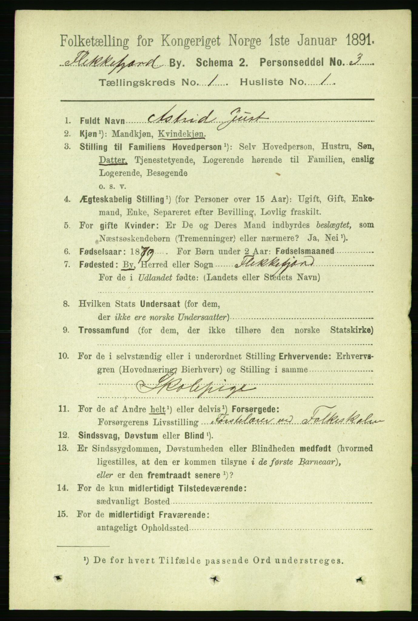 RA, 1891 census for 1004 Flekkefjord, 1891, p. 671