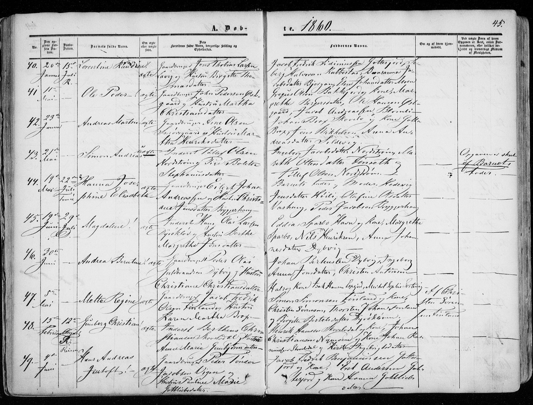 Tranøy sokneprestkontor, SATØ/S-1313/I/Ia/Iaa/L0007kirke: Parish register (official) no. 7, 1856-1866, p. 45