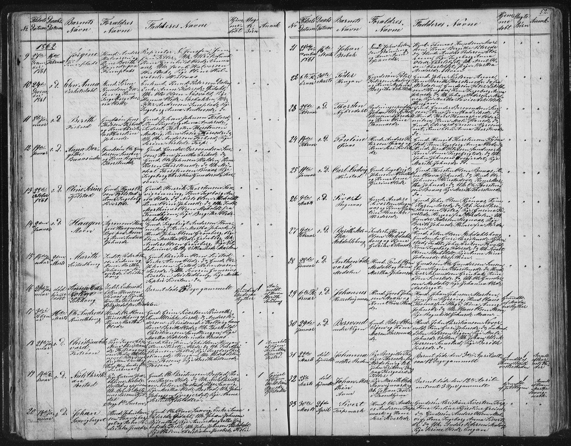 Ministerialprotokoller, klokkerbøker og fødselsregistre - Sør-Trøndelag, AV/SAT-A-1456/616/L0406: Parish register (official) no. 616A03, 1843-1879, p. 52