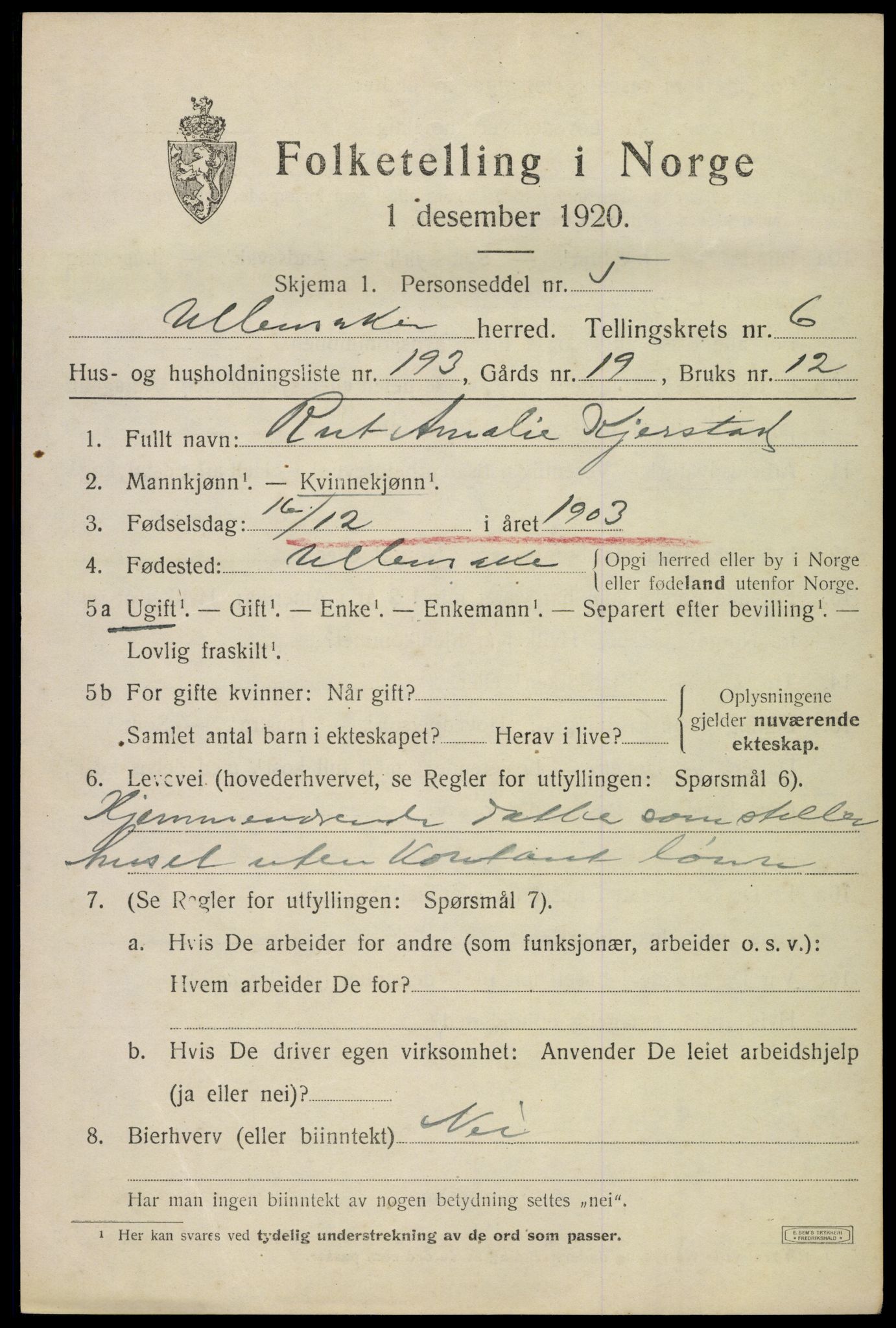 SAO, 1920 census for Ullensaker, 1920, p. 12867