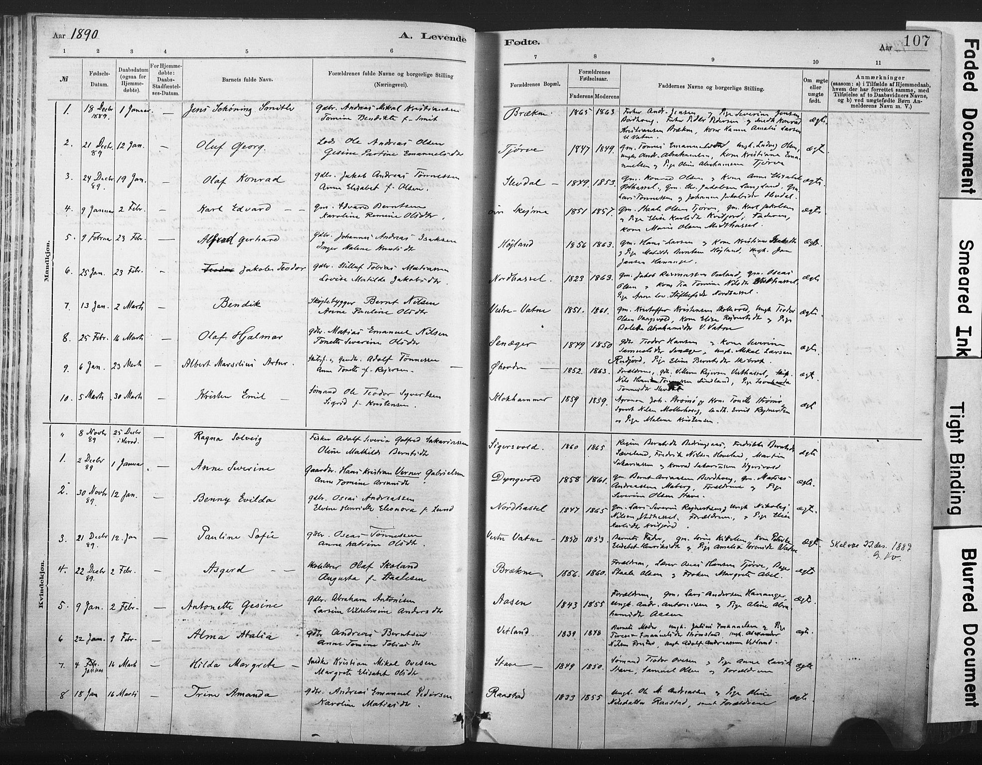 Lista sokneprestkontor, SAK/1111-0027/F/Fa/L0012: Parish register (official) no. A 12, 1879-1903, p. 107