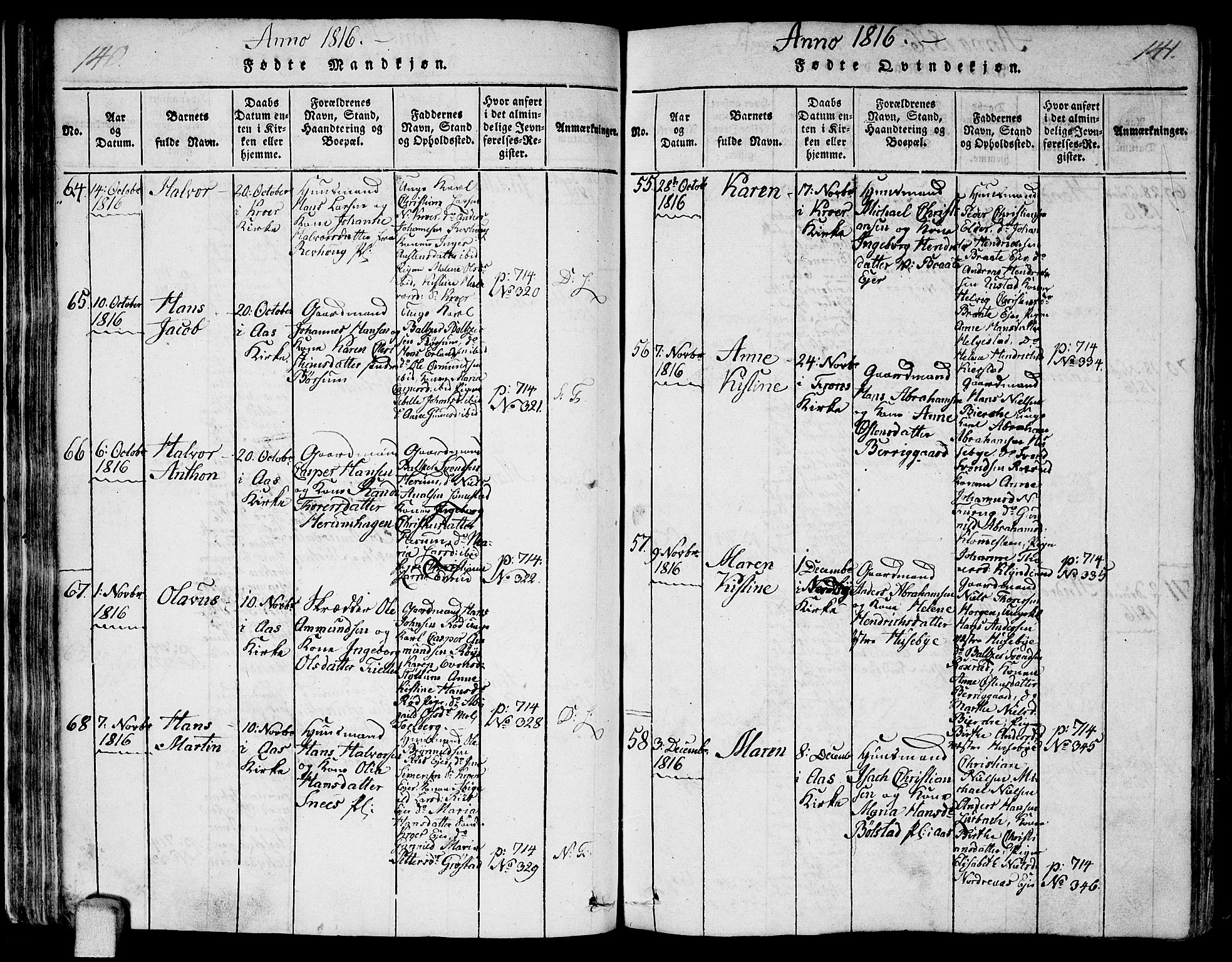 Ås prestekontor Kirkebøker, AV/SAO-A-10894/F/Fa/L0003: Parish register (official) no. I 3, 1814-1818, p. 140-141