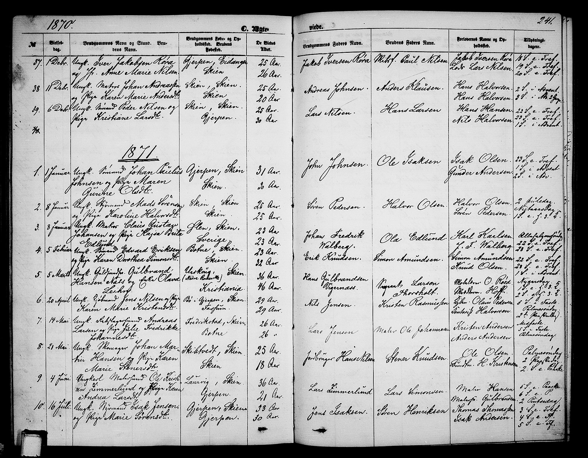 Skien kirkebøker, SAKO/A-302/G/Ga/L0005: Parish register (copy) no. 5, 1868-1880, p. 241