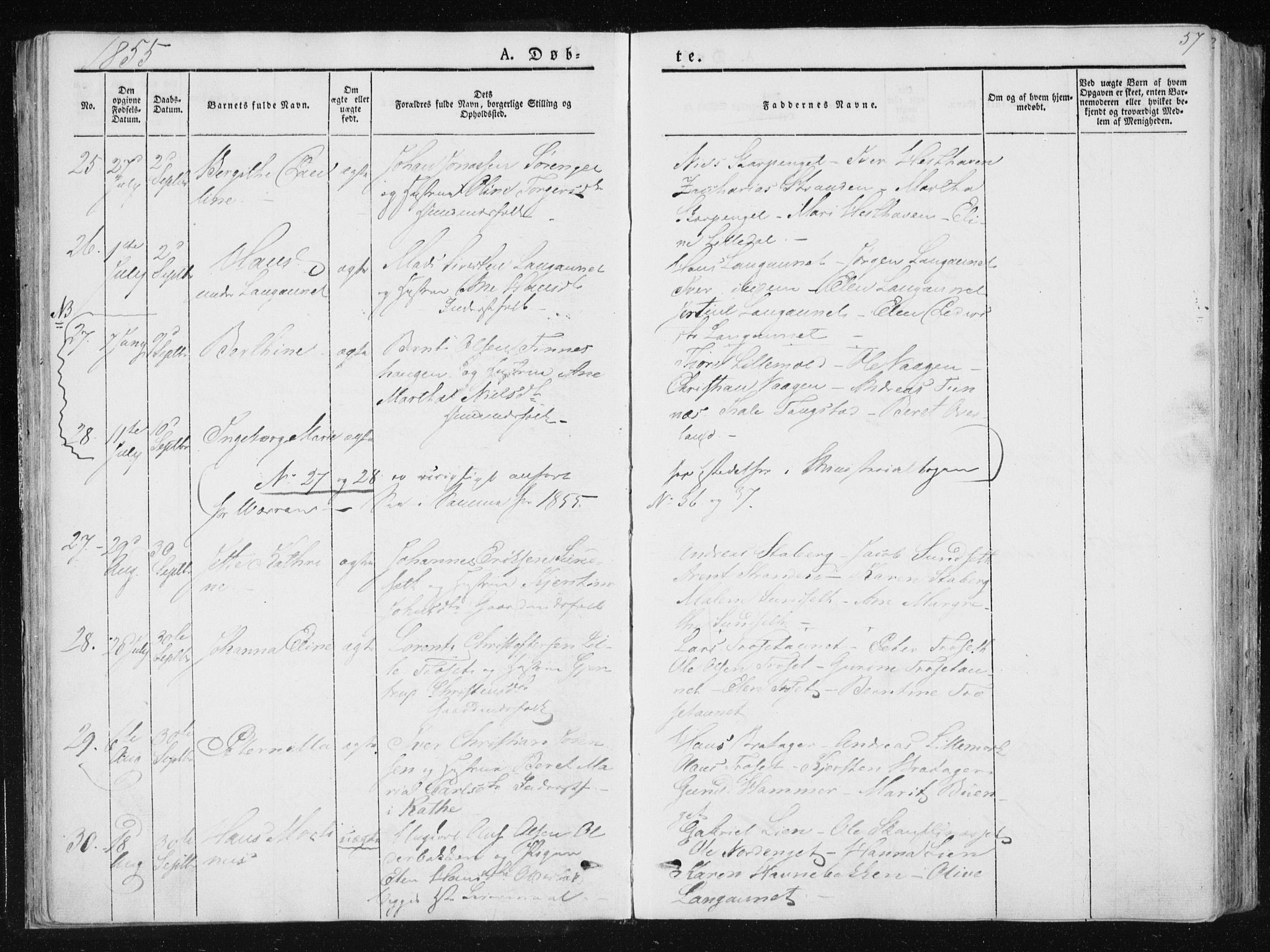 Ministerialprotokoller, klokkerbøker og fødselsregistre - Nord-Trøndelag, AV/SAT-A-1458/733/L0323: Parish register (official) no. 733A02, 1843-1870, p. 57