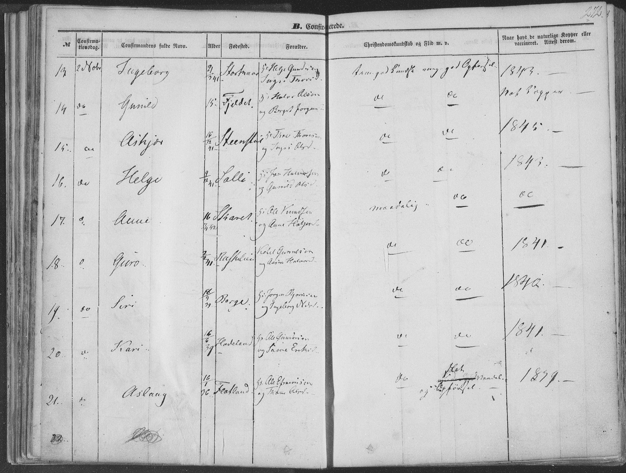 Seljord kirkebøker, AV/SAKO-A-20/F/Fa/L012b: Parish register (official) no. I 12B, 1850-1865, p. 272