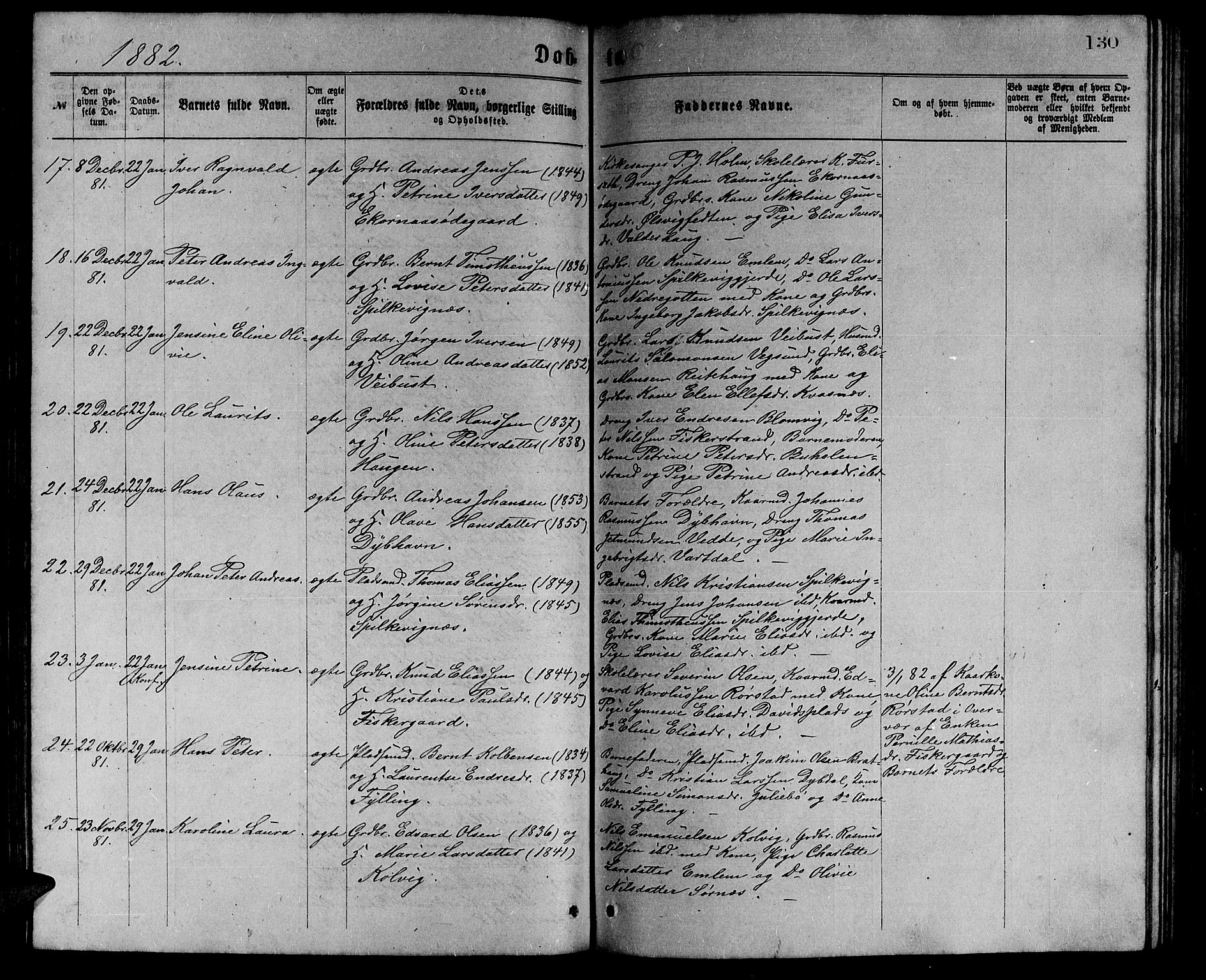 Ministerialprotokoller, klokkerbøker og fødselsregistre - Møre og Romsdal, AV/SAT-A-1454/528/L0429: Parish register (copy) no. 528C10, 1872-1886, p. 130