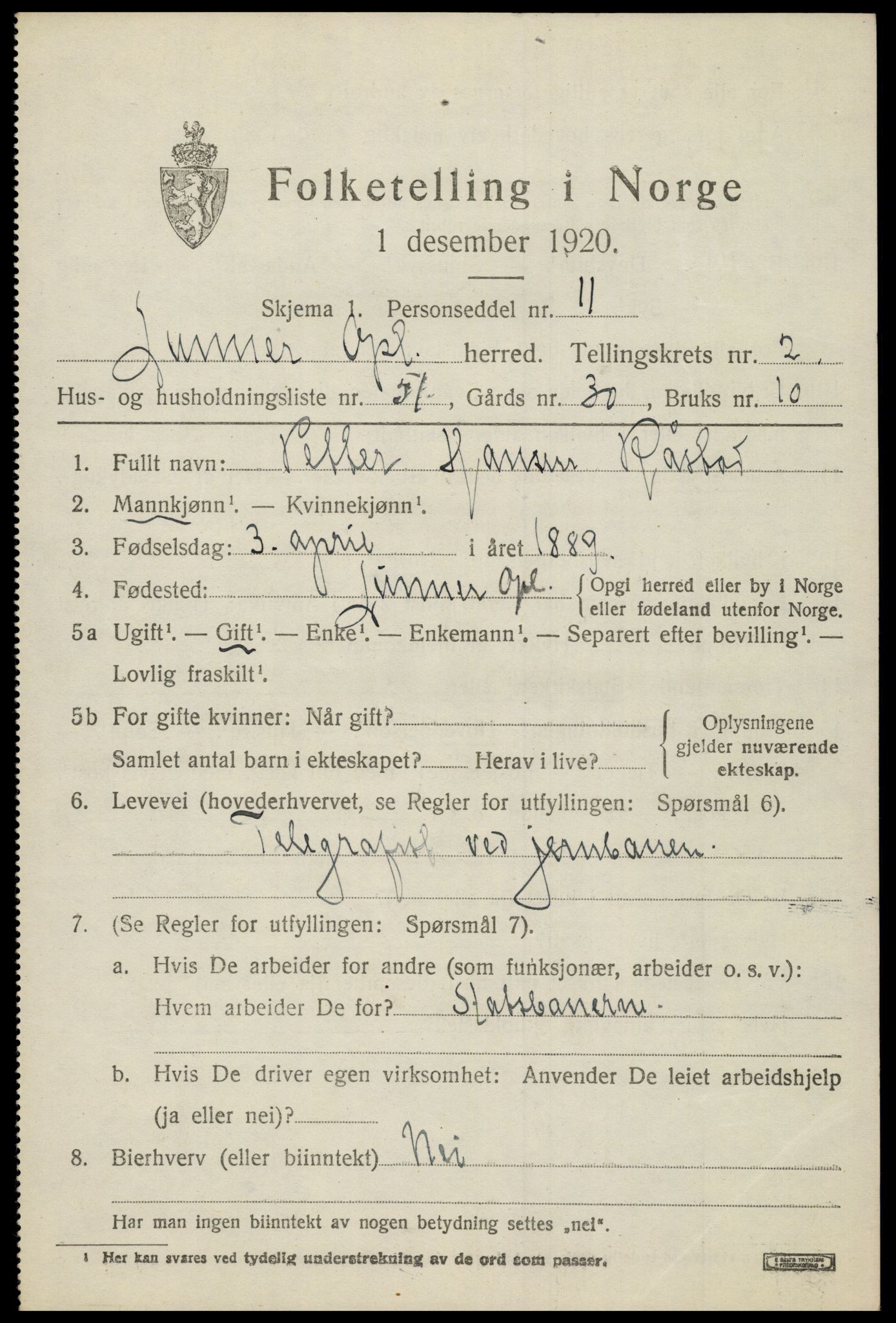 SAH, 1920 census for Lunner, 1920, p. 3563