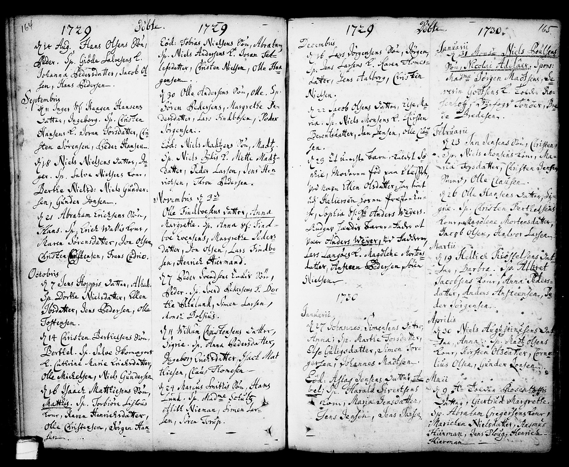 Kragerø kirkebøker, SAKO/A-278/F/Fa/L0001: Parish register (official) no. 1, 1702-1766, p. 164-165