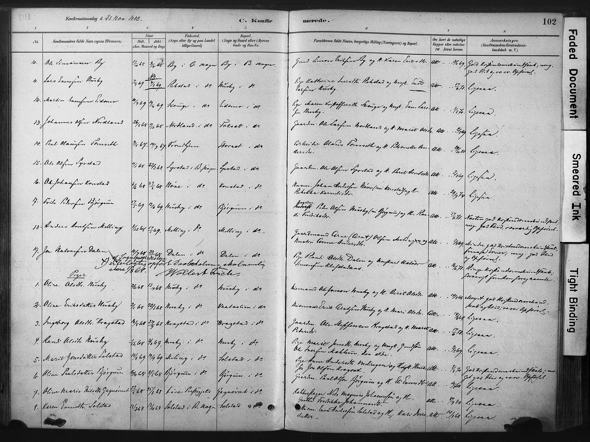 Ministerialprotokoller, klokkerbøker og fødselsregistre - Sør-Trøndelag, SAT/A-1456/667/L0795: Parish register (official) no. 667A03, 1879-1907, p. 102