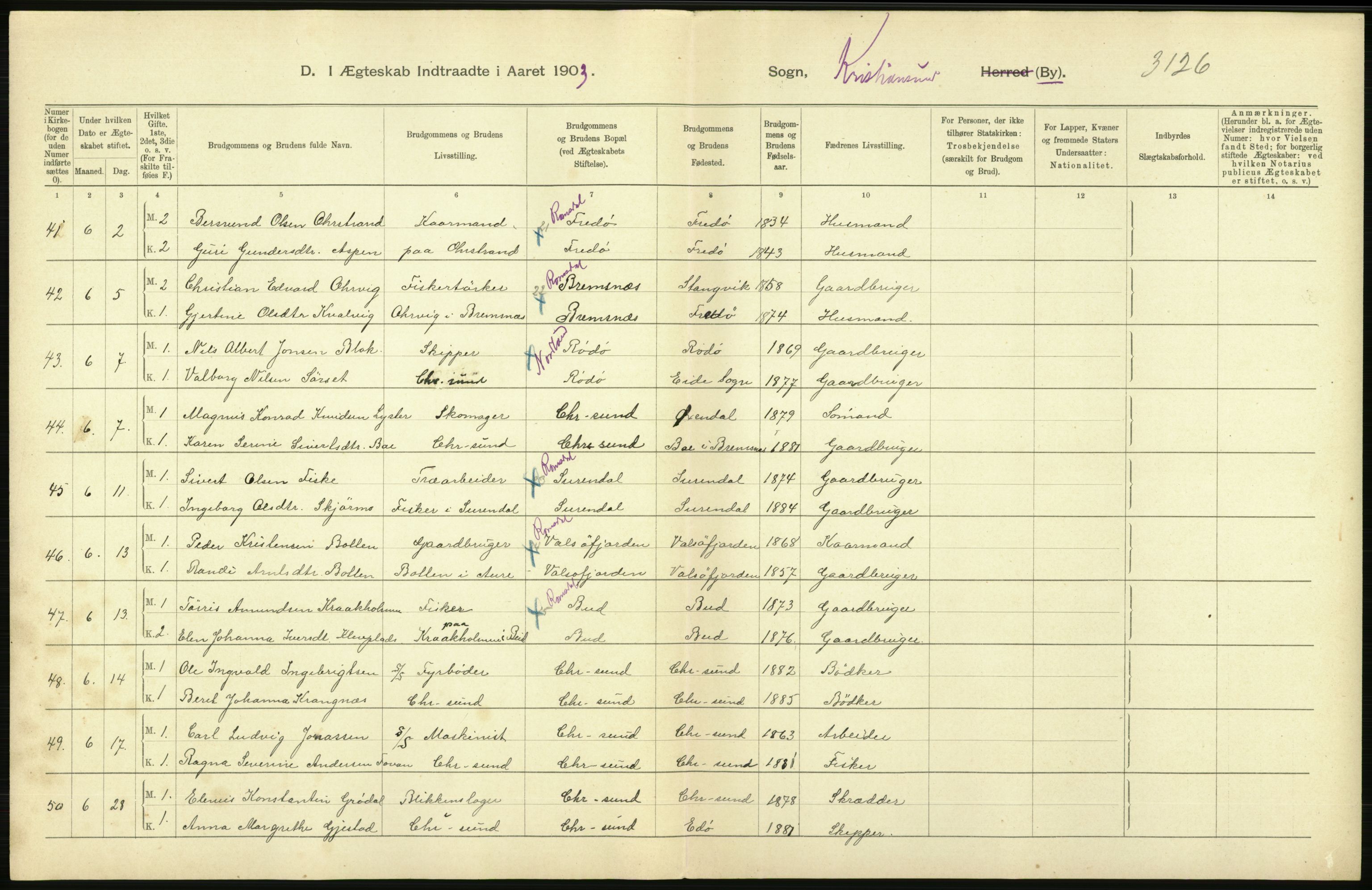 Statistisk sentralbyrå, Sosiodemografiske emner, Befolkning, AV/RA-S-2228/D/Df/Dfa/Dfaa/L0016: Romsdal amt: Fødte, gifte, døde., 1903, p. 714