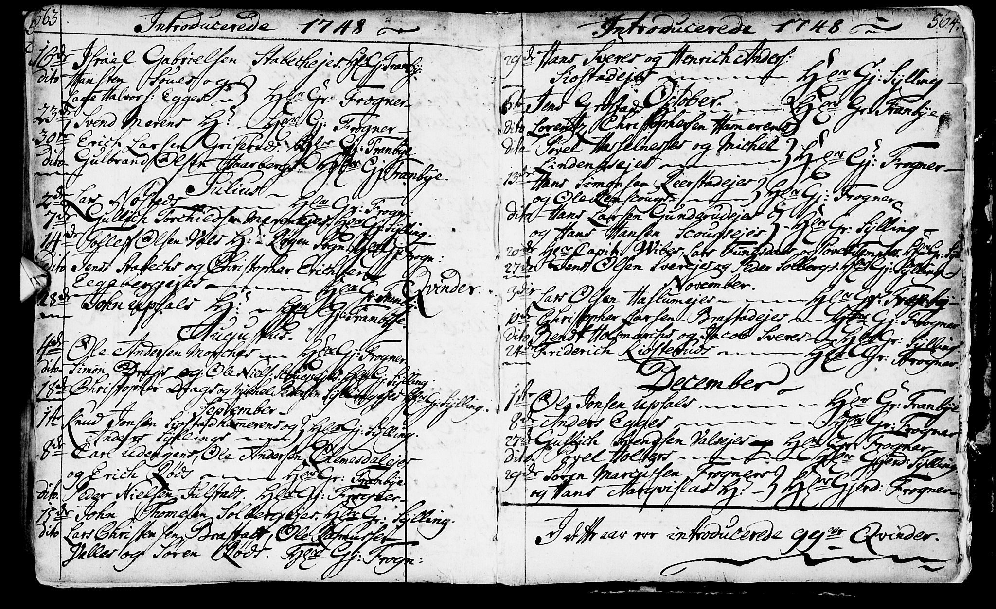 Lier kirkebøker, AV/SAKO-A-230/F/Fa/L0003: Parish register (official) no. I 3, 1727-1748, p. 563-564