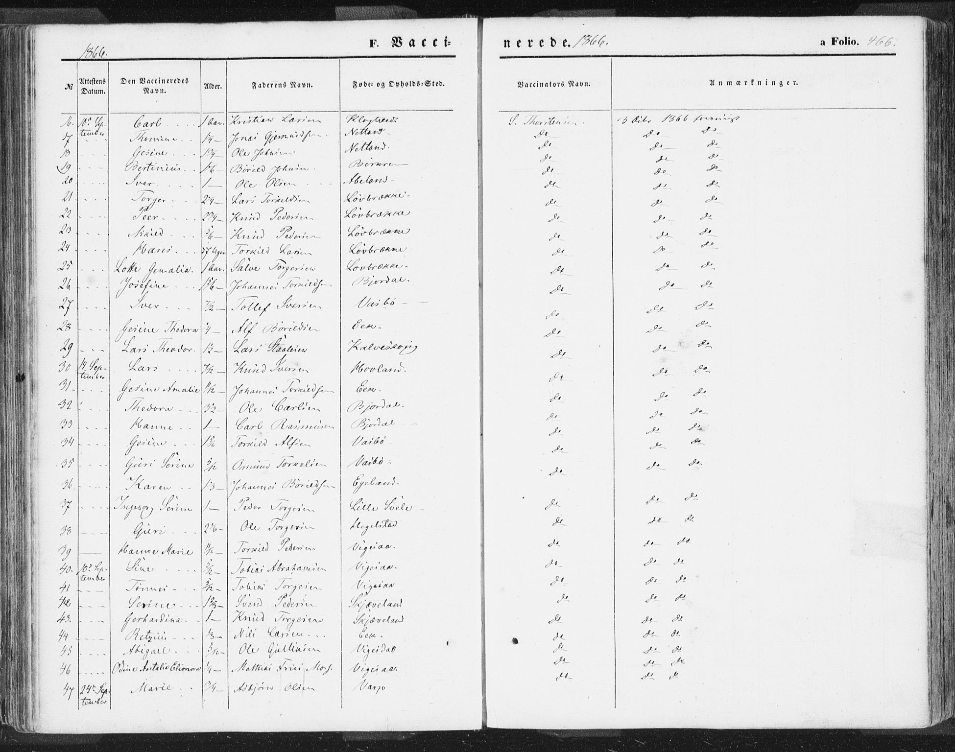 Helleland sokneprestkontor, SAST/A-101810: Parish register (official) no. A 7.2, 1863-1886, p. 466