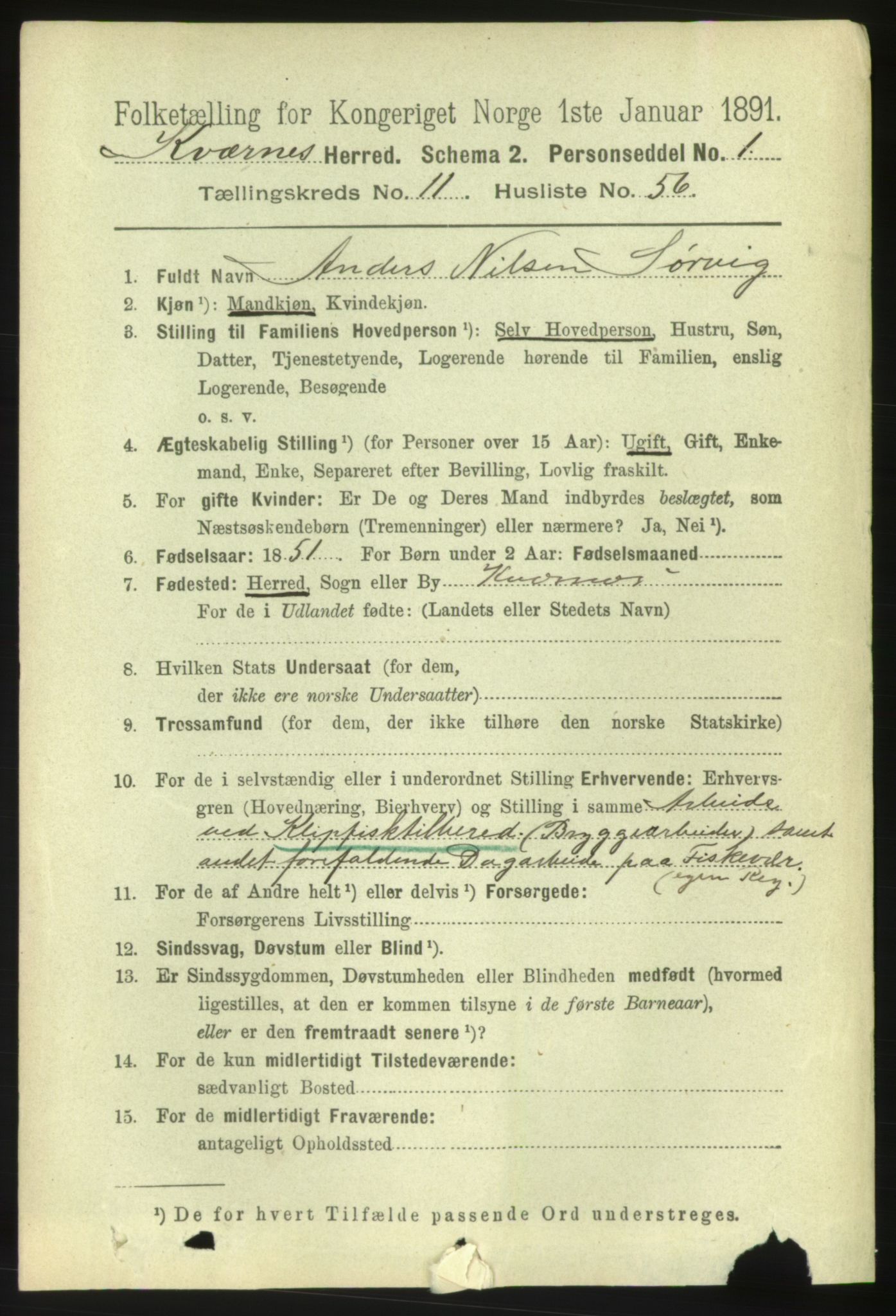 RA, 1891 census for 1553 Kvernes, 1891, p. 5161