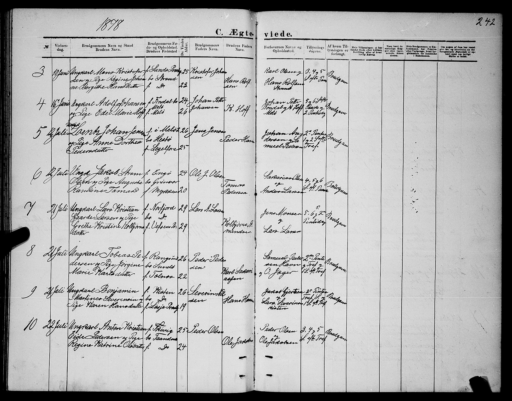 Ministerialprotokoller, klokkerbøker og fødselsregistre - Nordland, SAT/A-1459/841/L0620: Parish register (copy) no. 841C04, 1877-1896, p. 242