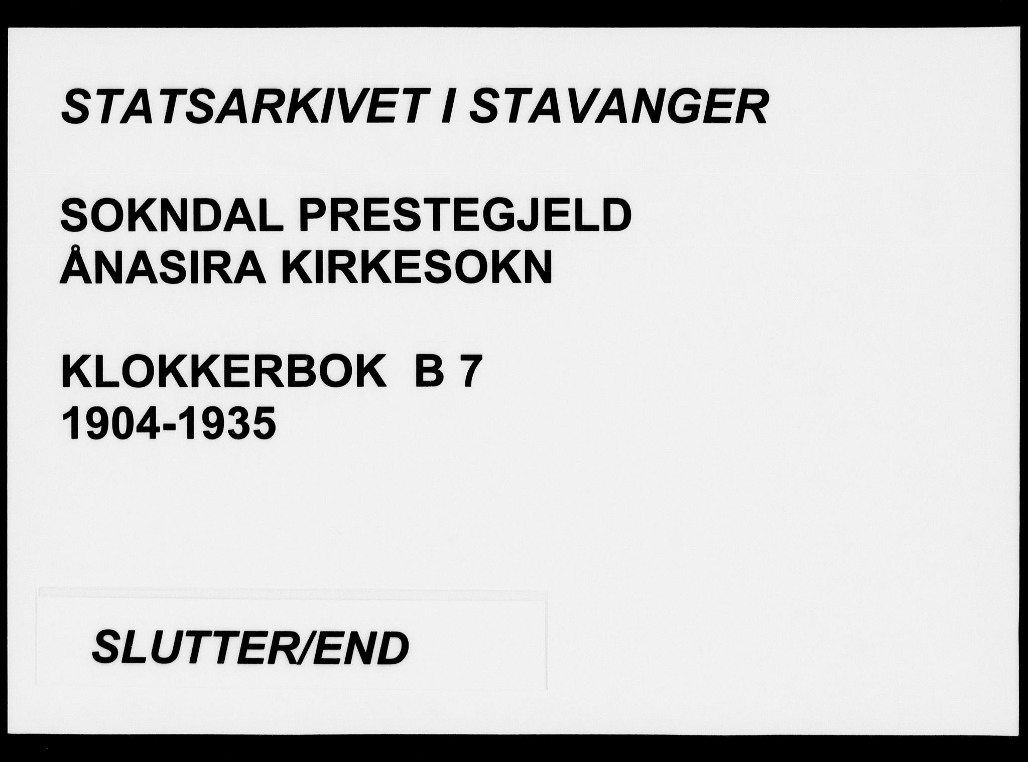 Sokndal sokneprestkontor, AV/SAST-A-101808: Parish register (copy) no. B 7, 1904-1935