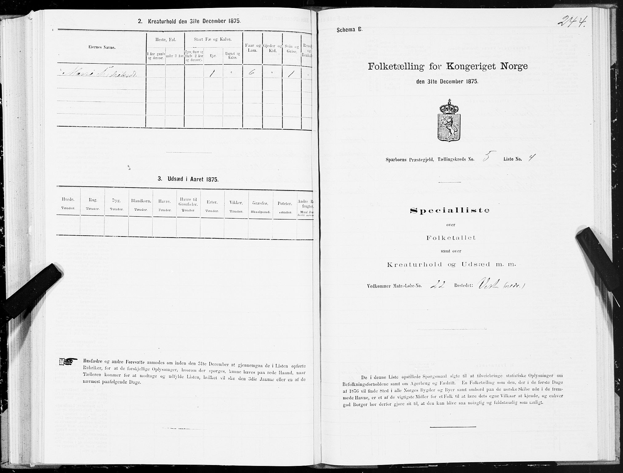 SAT, 1875 census for 1731P Sparbu, 1875, p. 2244