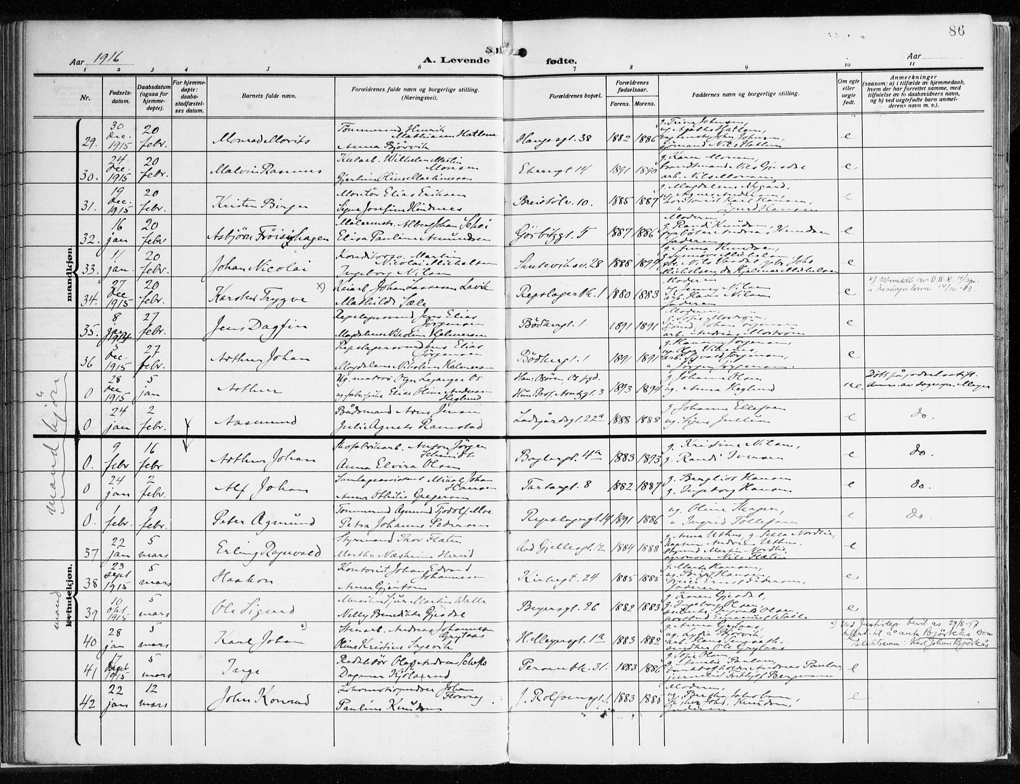 Sandviken Sokneprestembete, AV/SAB-A-77601/H/Ha/L0007: Parish register (official) no. B 4, 1912-1924, p. 86