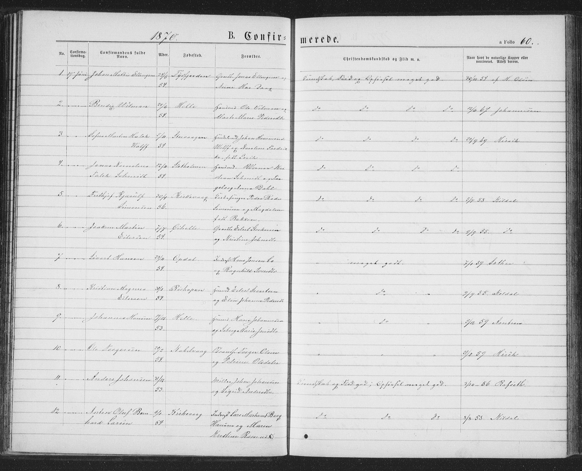 Ministerialprotokoller, klokkerbøker og fødselsregistre - Nordland, SAT/A-1459/874/L1074: Parish register (copy) no. 874C03, 1870-1876, p. 60