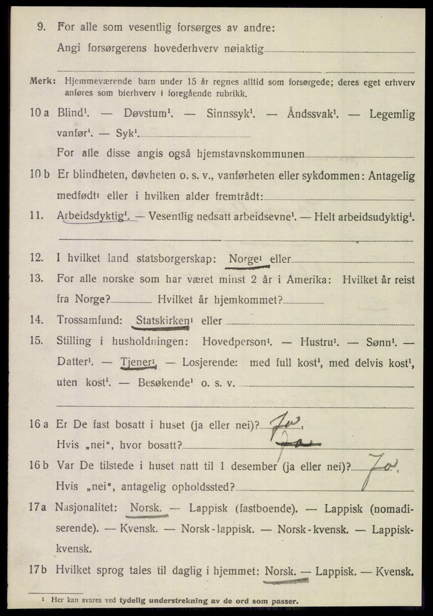 SAT, 1920 census for Dønnes, 1920, p. 1219