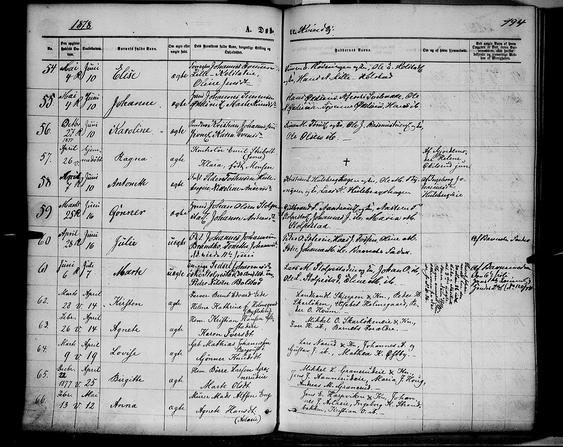 Ringsaker prestekontor, SAH/PREST-014/K/Ka/L0011: Parish register (official) no. 11, 1870-1878, p. 194
