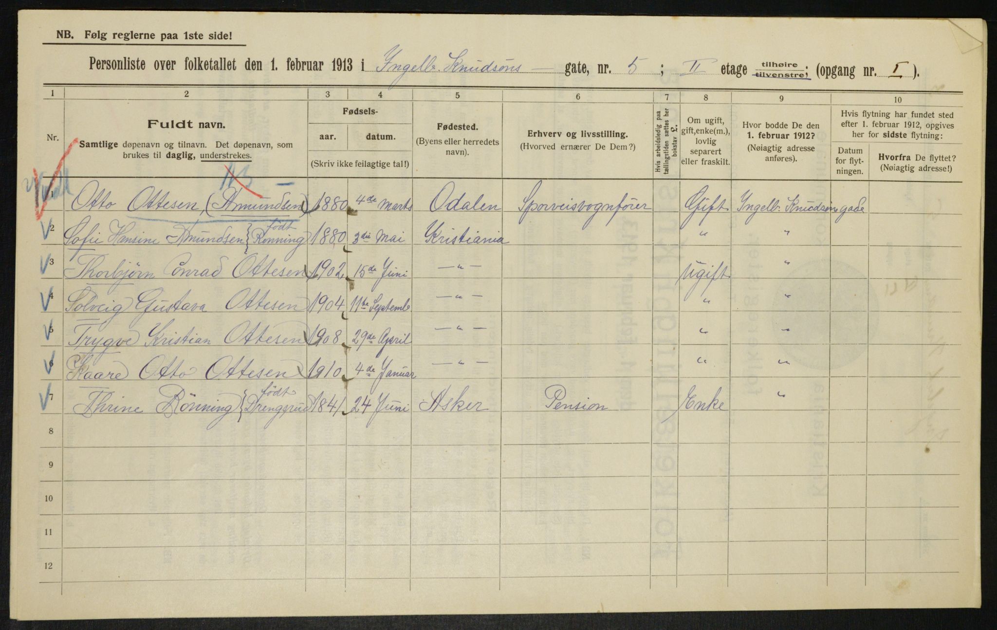 OBA, Municipal Census 1913 for Kristiania, 1913, p. 43664