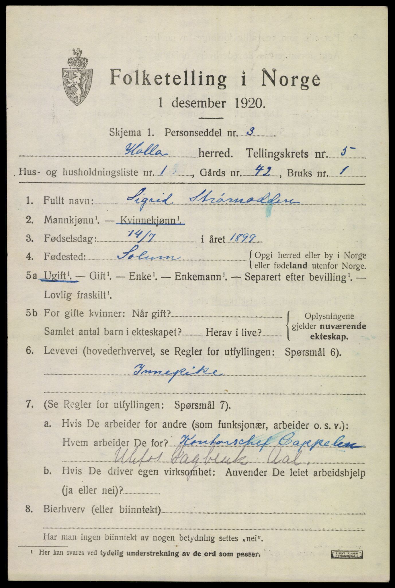 SAKO, 1920 census for Holla, 1920, p. 4073