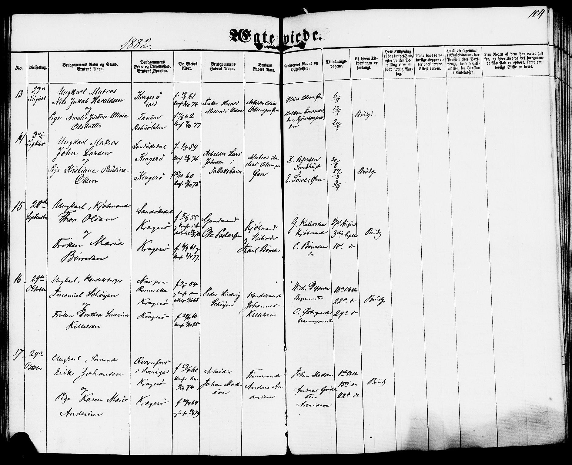 Kragerø kirkebøker, SAKO/A-278/F/Fa/L0009: Parish register (official) no. 9, 1861-1886, p. 104