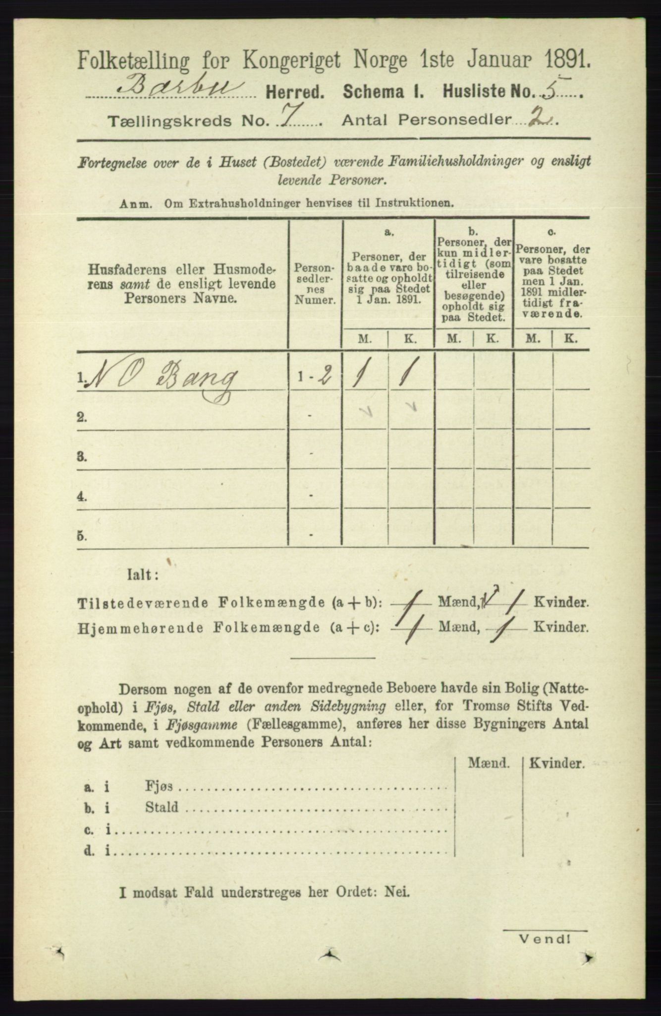 RA, 1891 census for 0990 Barbu, 1891, p. 4947