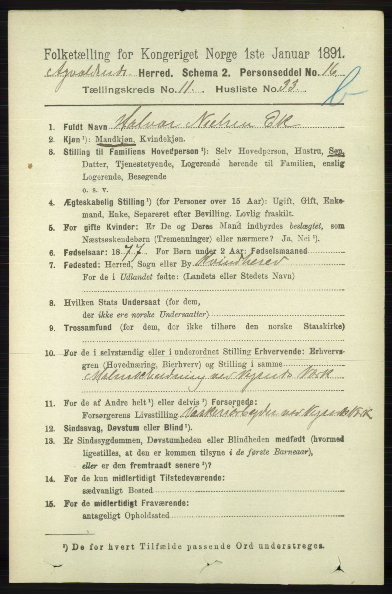 RA, 1891 census for 1147 Avaldsnes, 1891, p. 6642