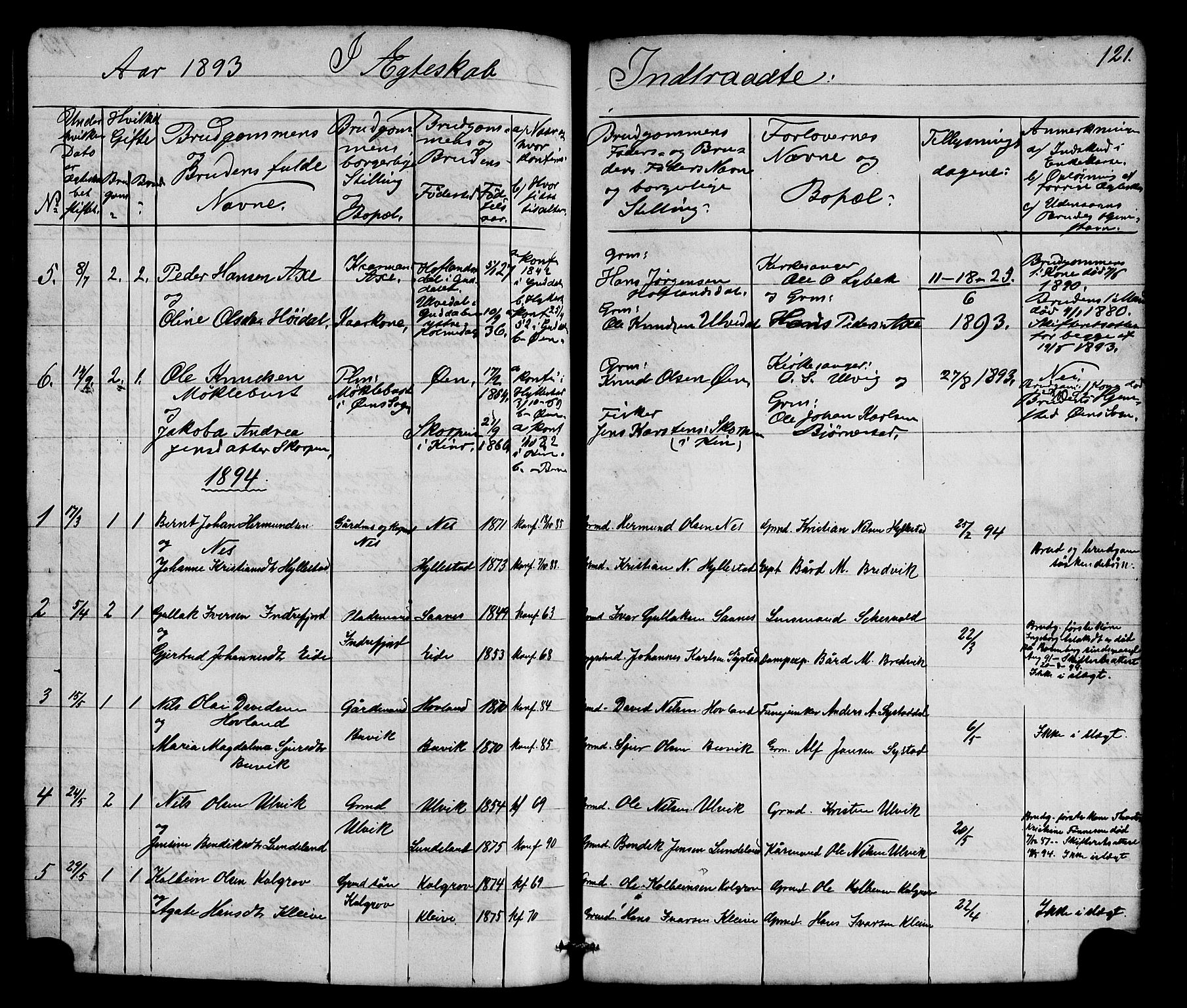 Hyllestad sokneprestembete, SAB/A-80401: Parish register (copy) no. A 2, 1876-1906, p. 121