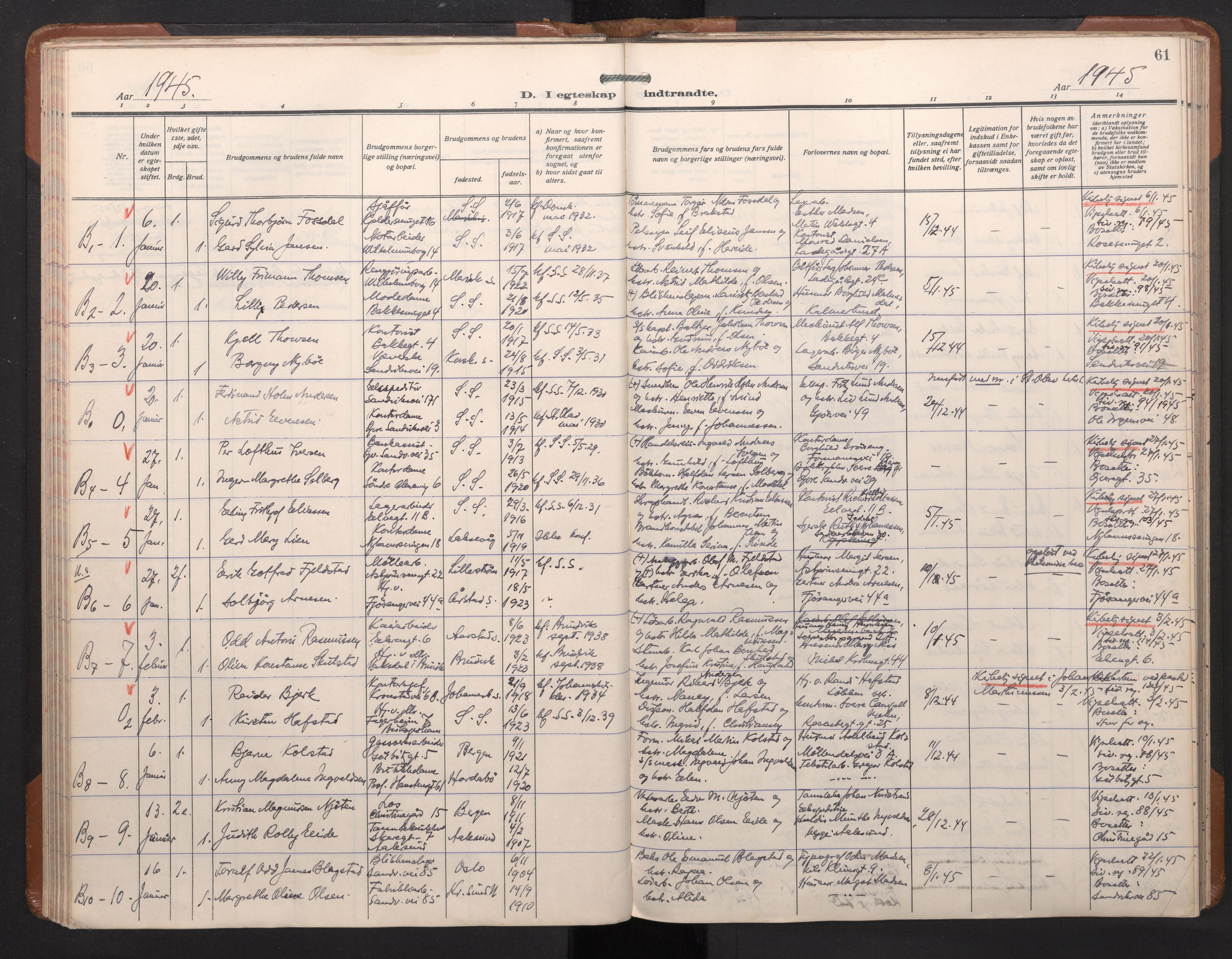 Sandviken Sokneprestembete, AV/SAB-A-77601/H/Ha/L0017: Parish register (official) no. D 4, 1940-1954, p. 61