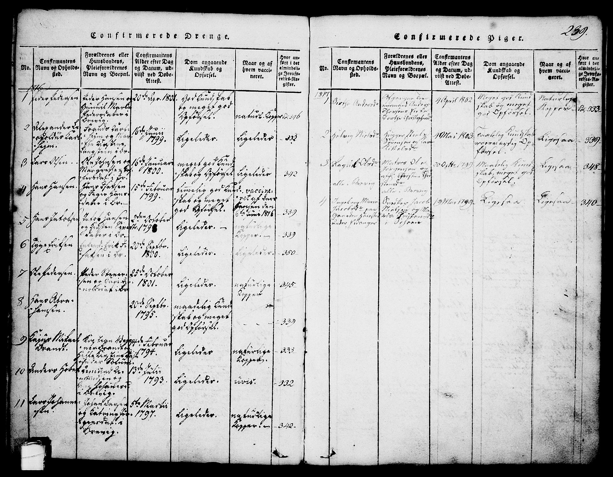 Brevik kirkebøker, SAKO/A-255/G/Ga/L0001: Parish register (copy) no. 1, 1814-1845, p. 239