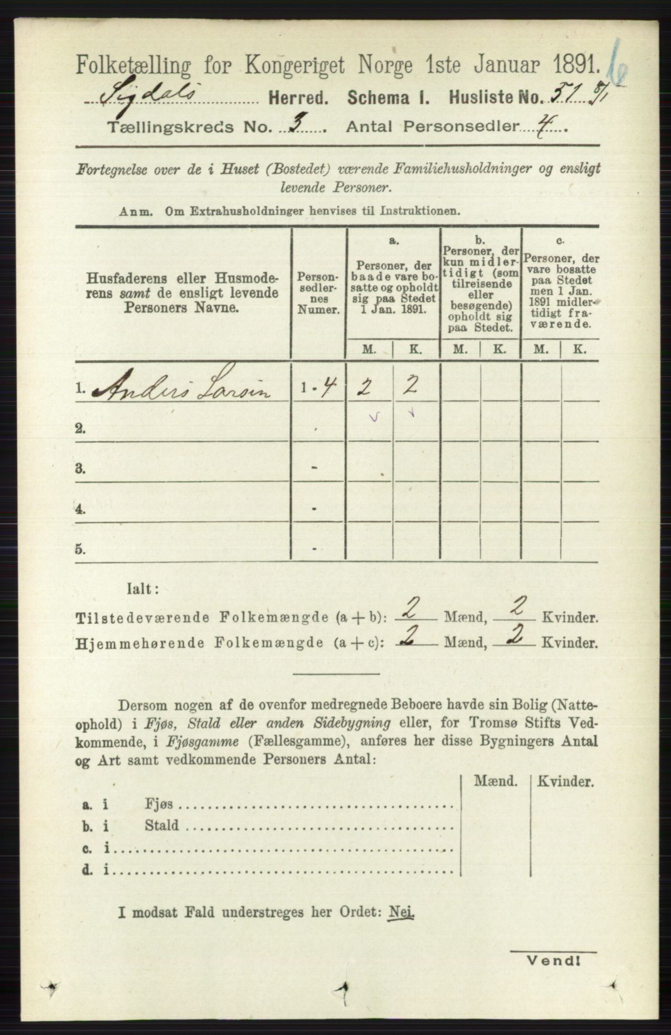 RA, 1891 census for 0621 Sigdal, 1891, p. 4297