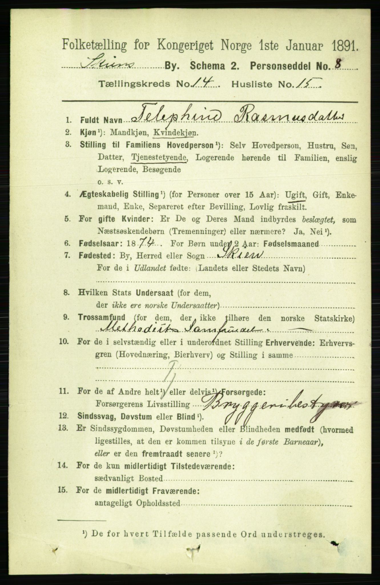 RA, 1891 census for 0806 Skien, 1891, p. 4411