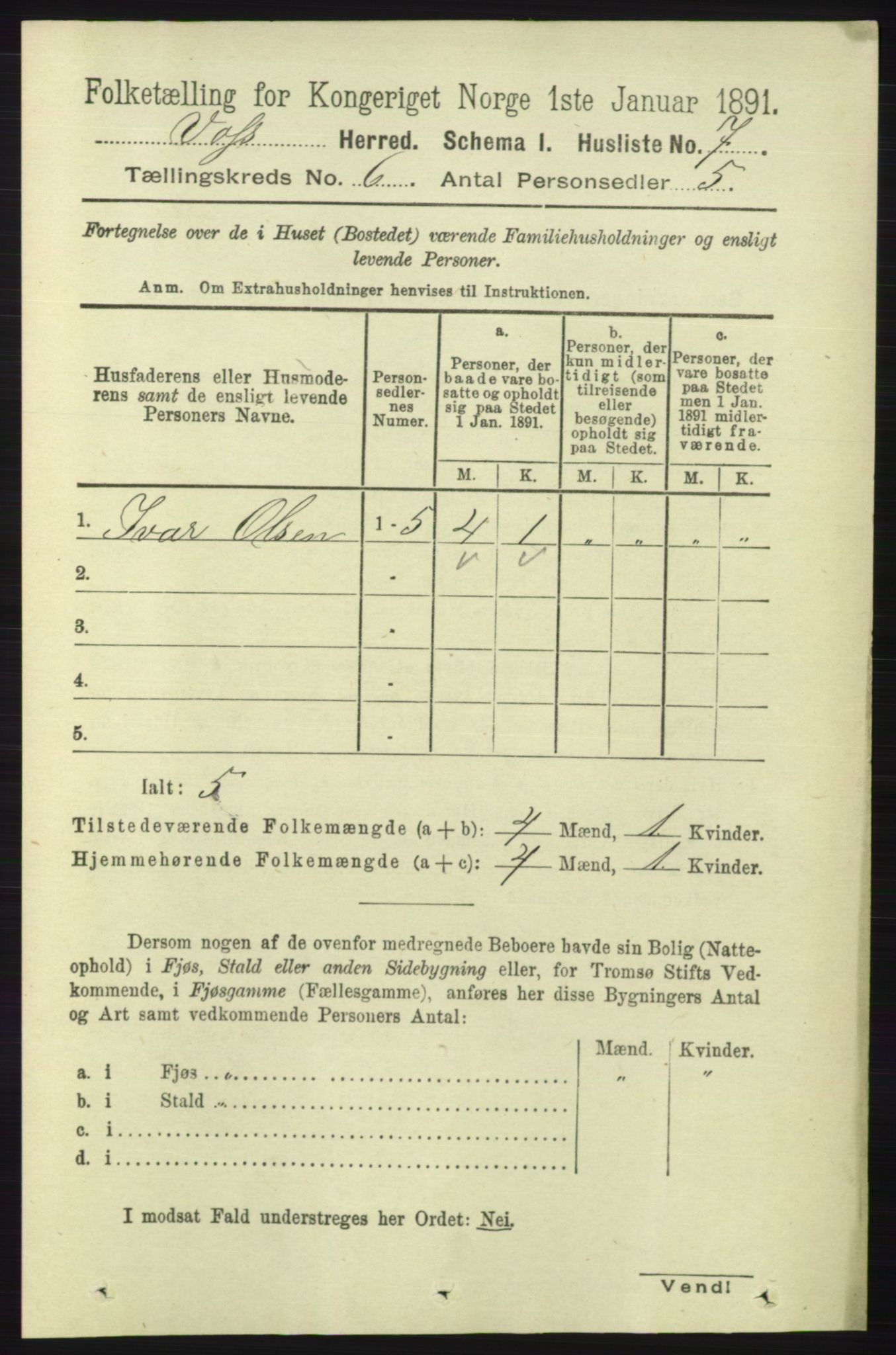 RA, 1891 census for 1235 Voss, 1891, p. 3223