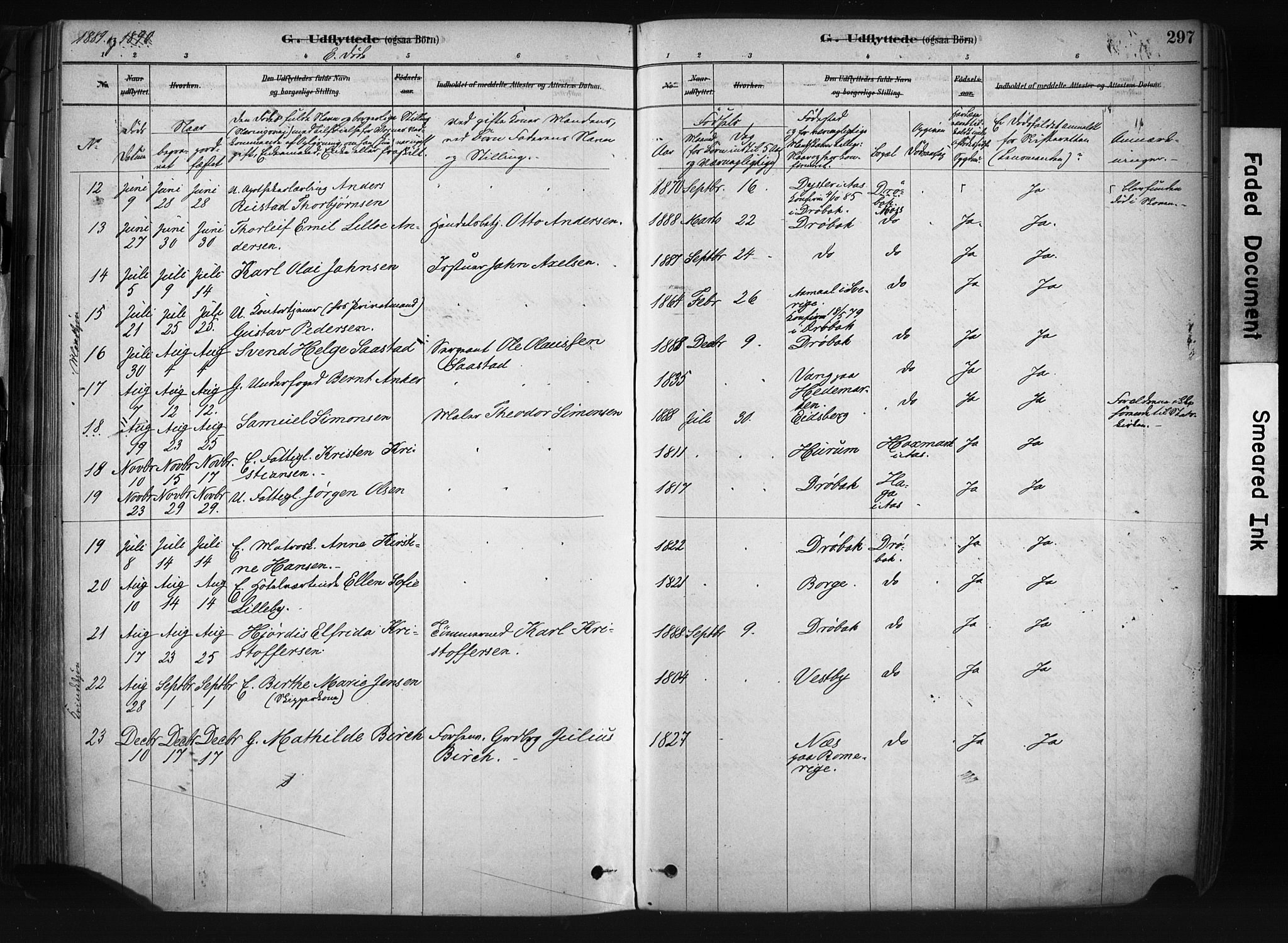 Drøbak prestekontor Kirkebøker, AV/SAO-A-10142a/F/Fb/L0001: Parish register (official) no. II 1, 1878-1891, p. 297