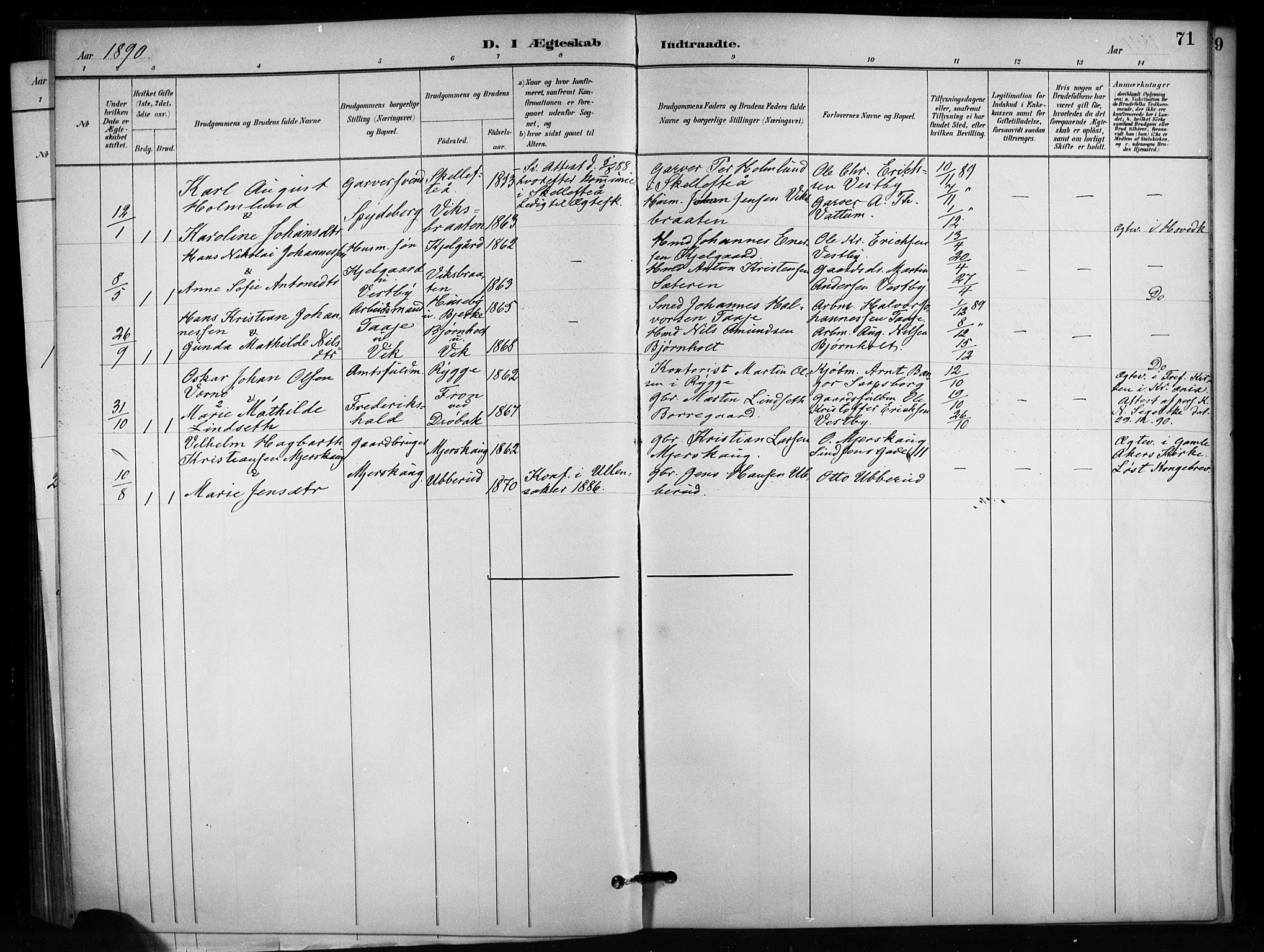 Enebakk prestekontor Kirkebøker, AV/SAO-A-10171c/F/Fb/L0001: Parish register (official) no. II 1, 1877-1902, p. 71