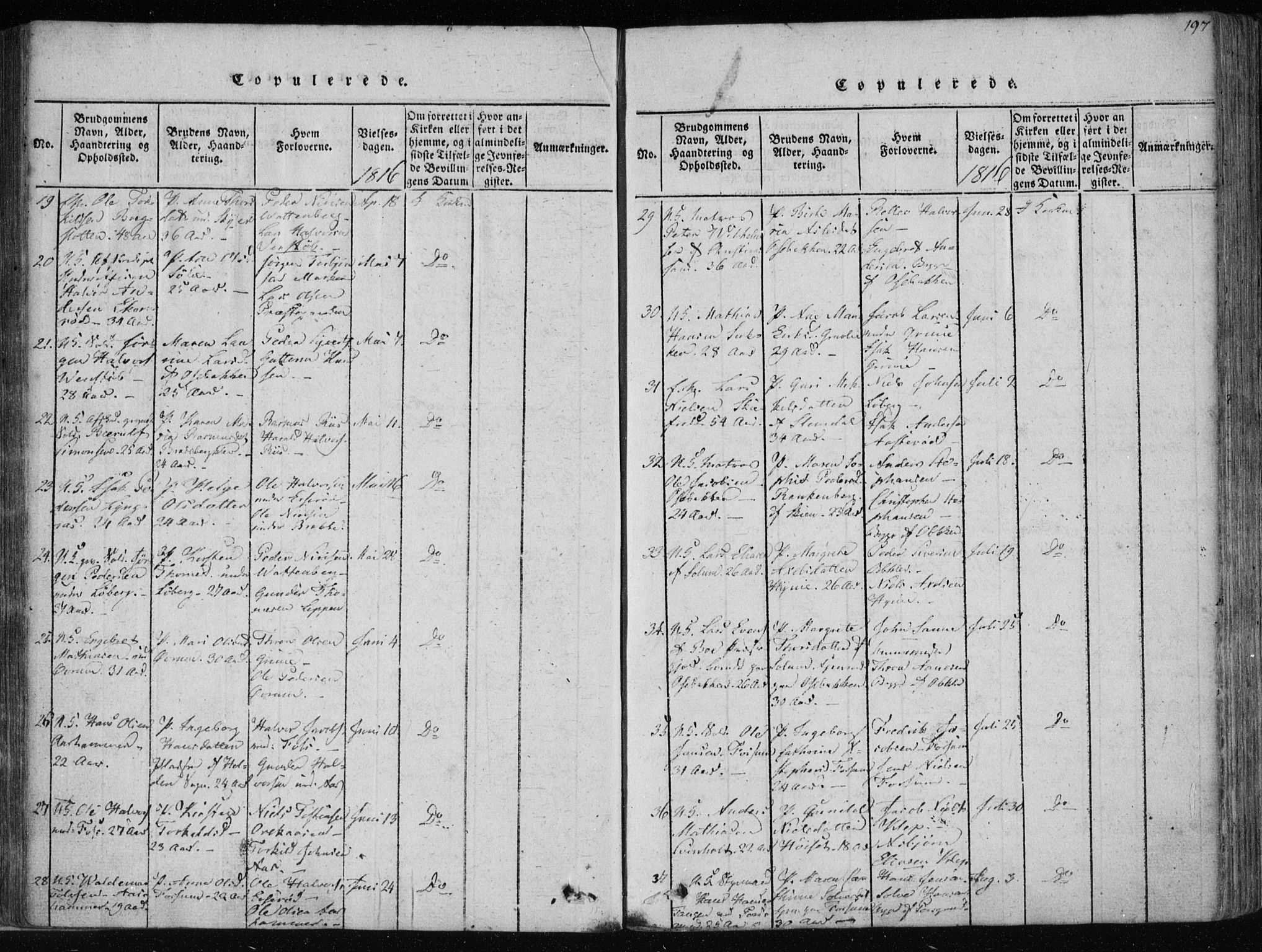 Gjerpen kirkebøker, SAKO/A-265/F/Fa/L0004: Parish register (official) no. I 4, 1814-1823, p. 197