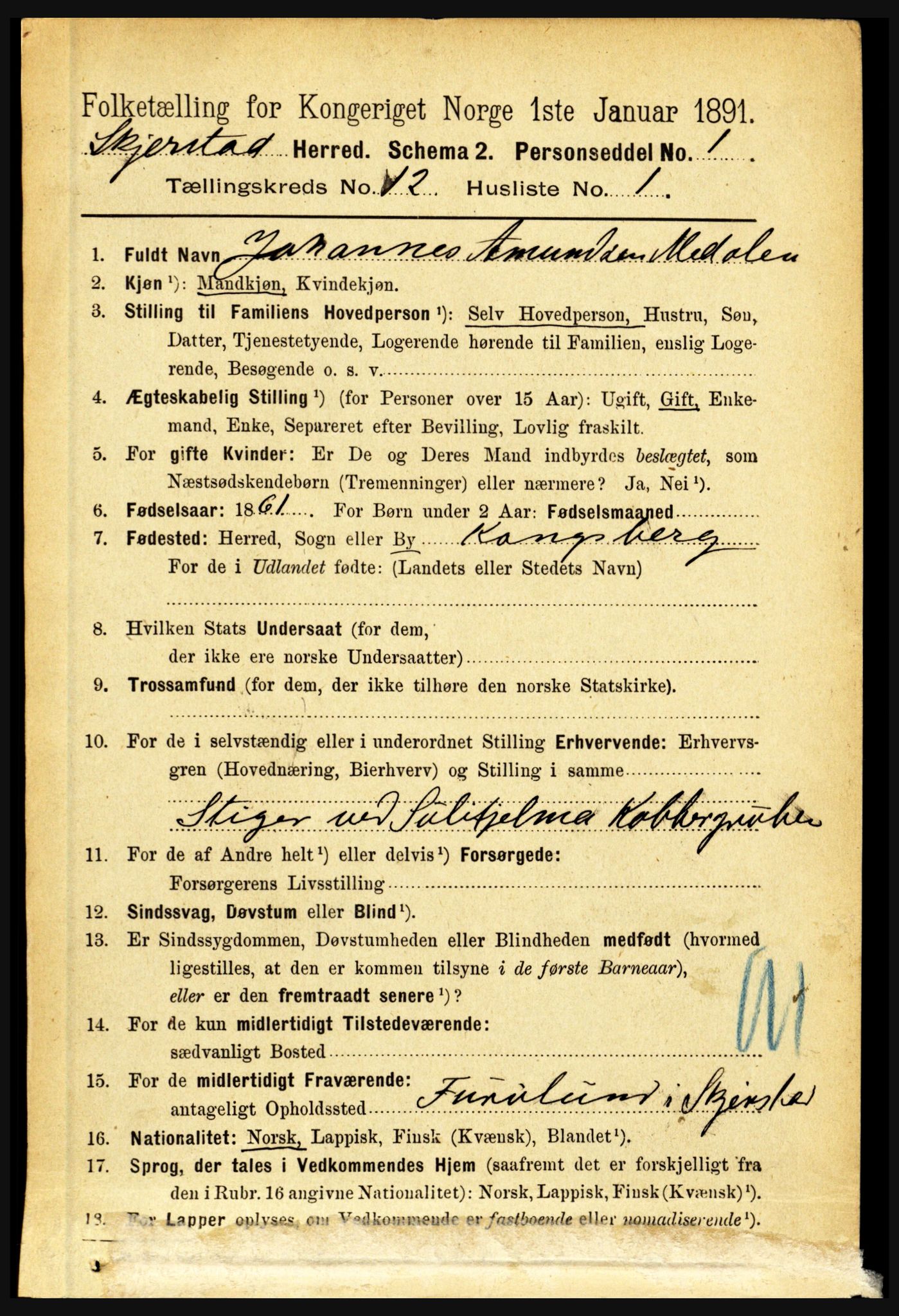 RA, 1891 census for 1842 Skjerstad, 1891, p. 4007