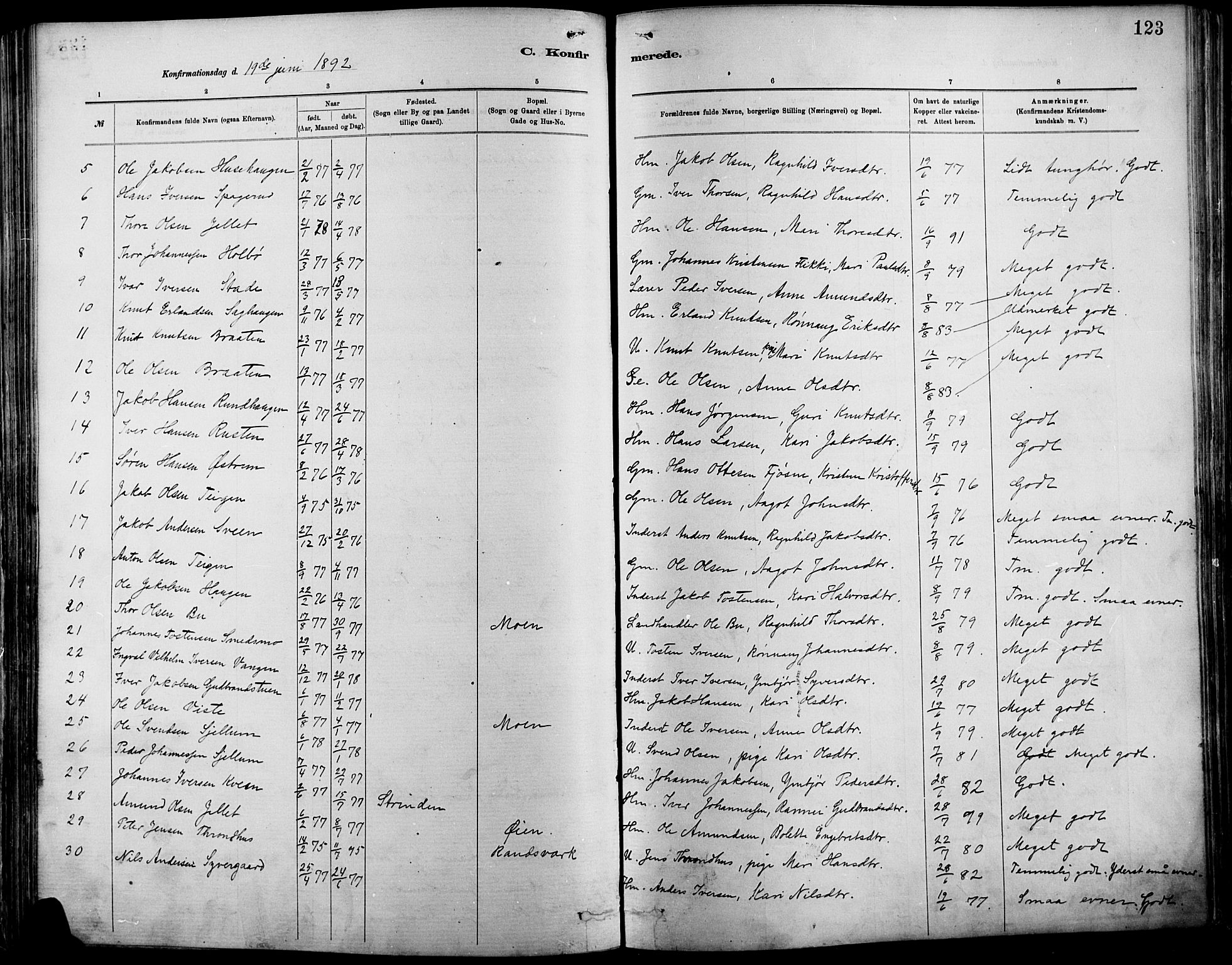 Vågå prestekontor, AV/SAH-PREST-076/H/Ha/Haa/L0009: Parish register (official) no. 9, 1886-1904, p. 123