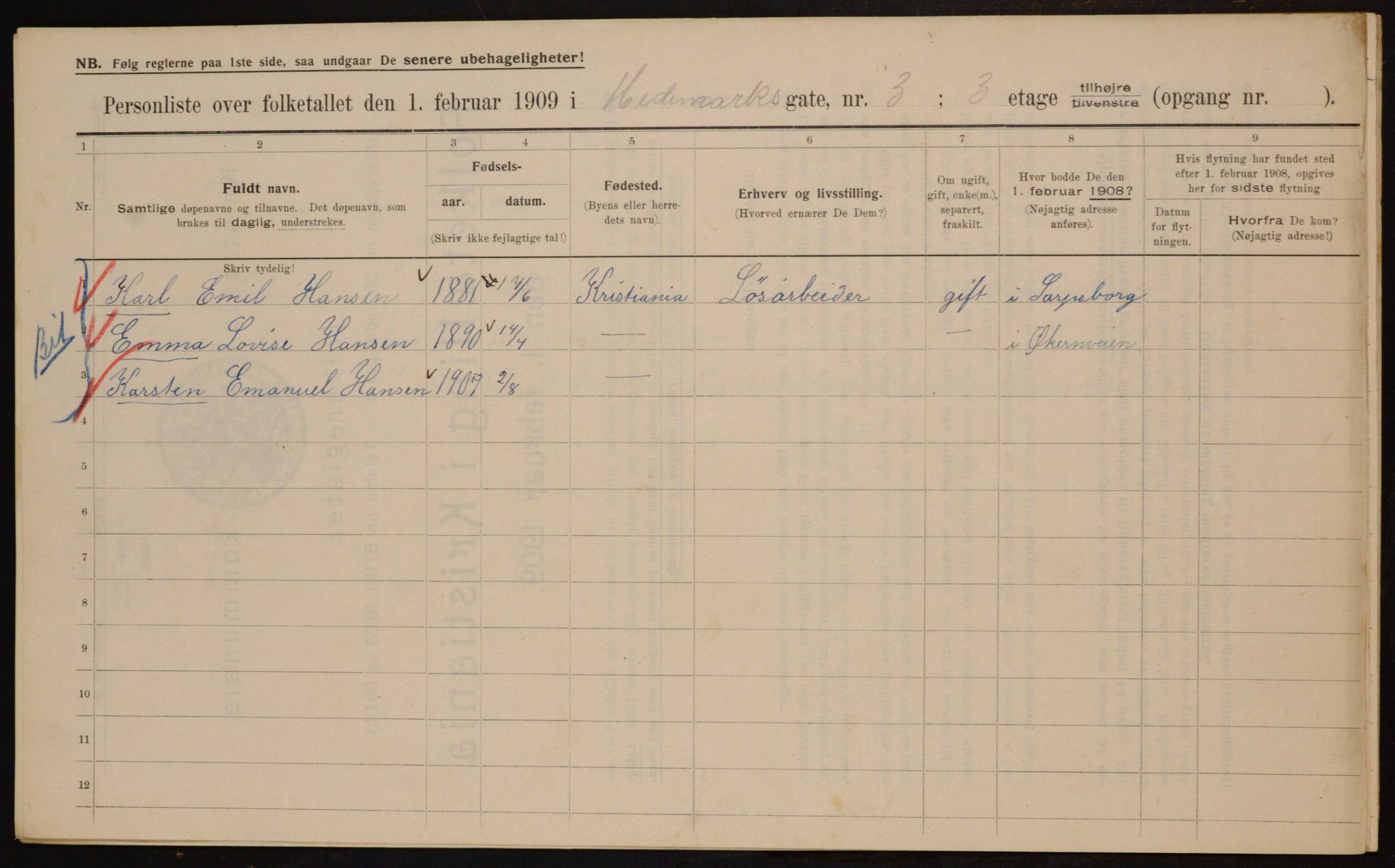 OBA, Municipal Census 1909 for Kristiania, 1909, p. 32380