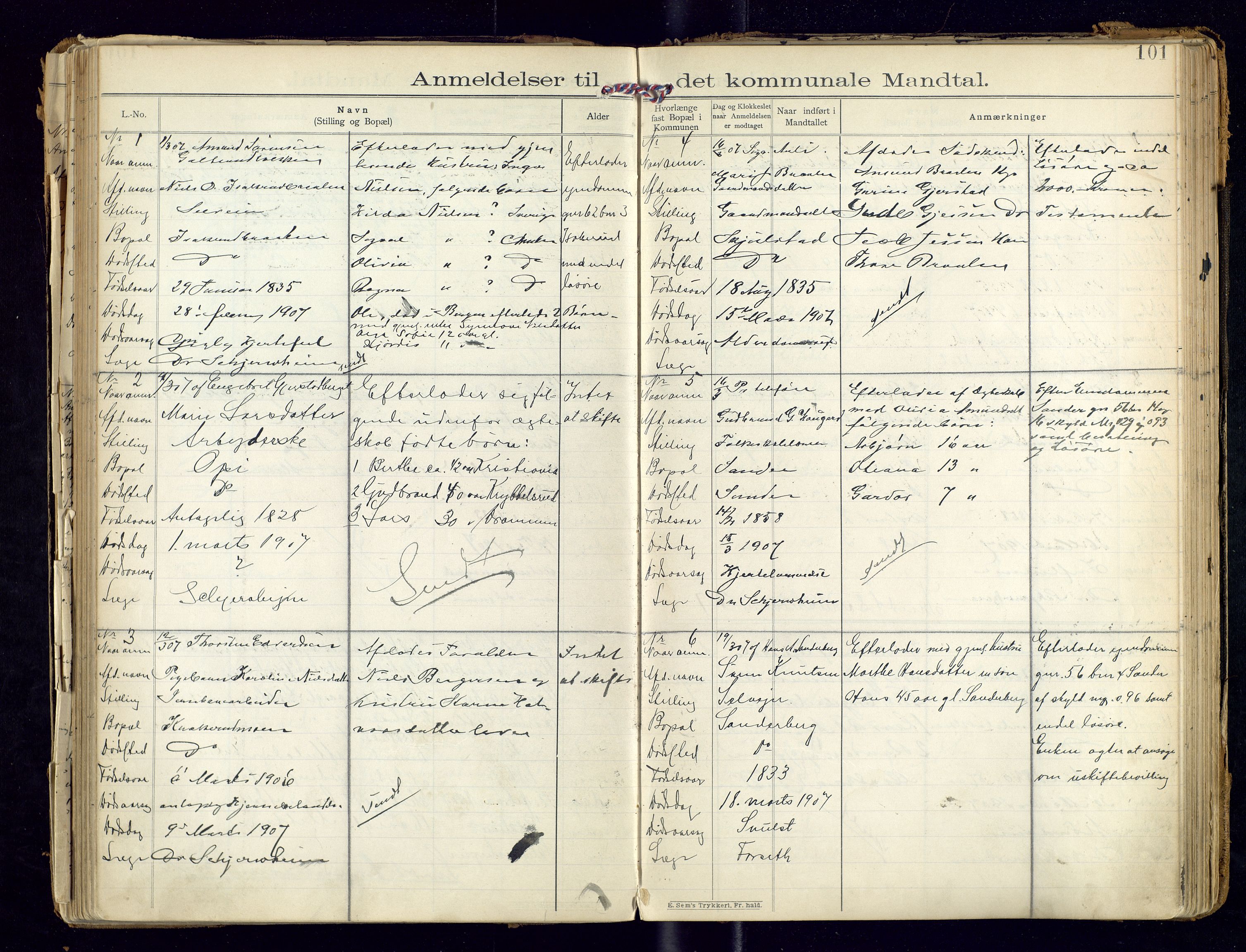 Sør-Odal lensmannskontor, AV/SAH-LHS-022/H/Hb/L0001/0002: Protokoller over anmeldte dødsfall / Protokoll over anmeldte dødsfall, 1901-1913, p. 101