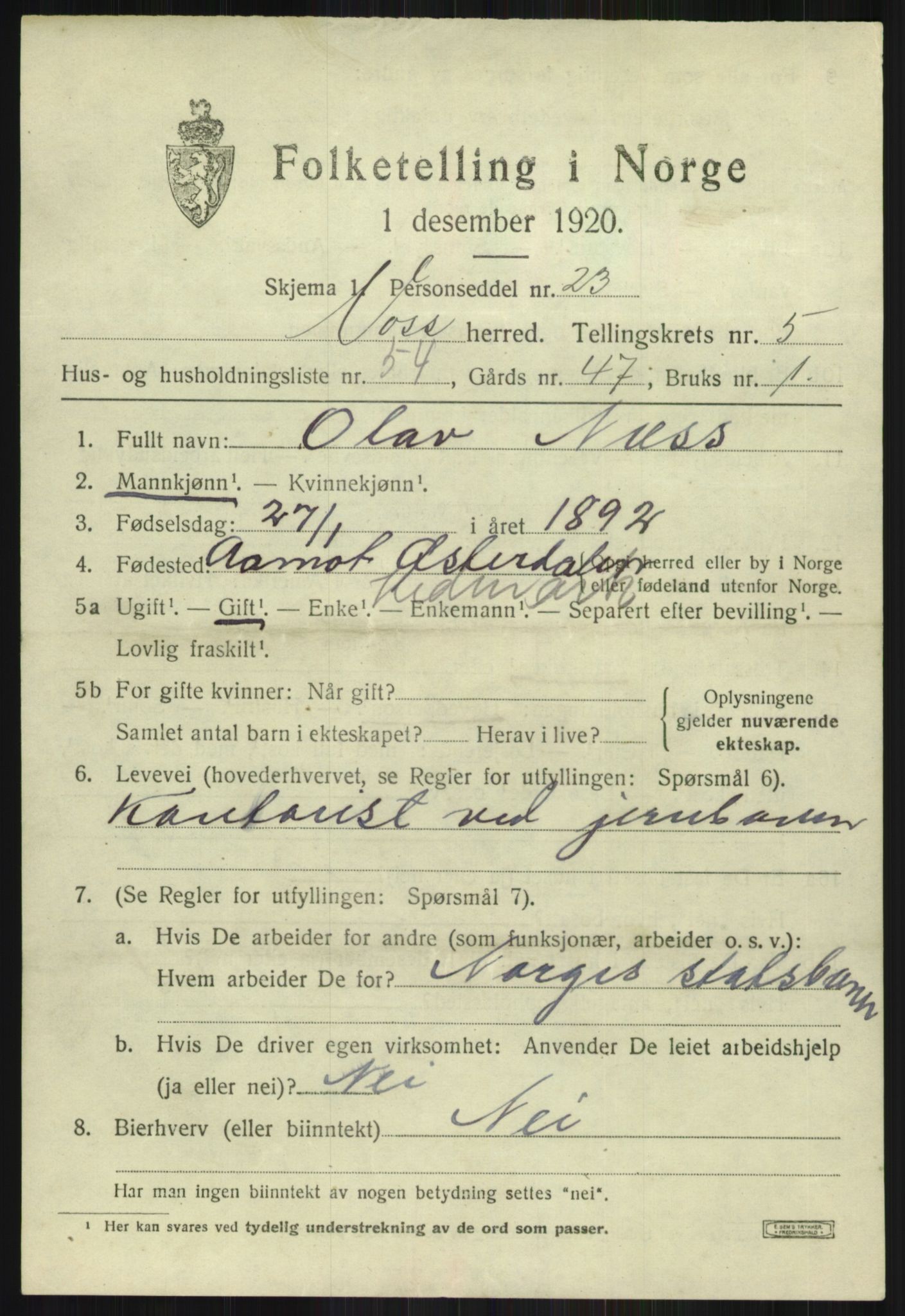 SAB, 1920 census for Voss, 1920, p. 5917