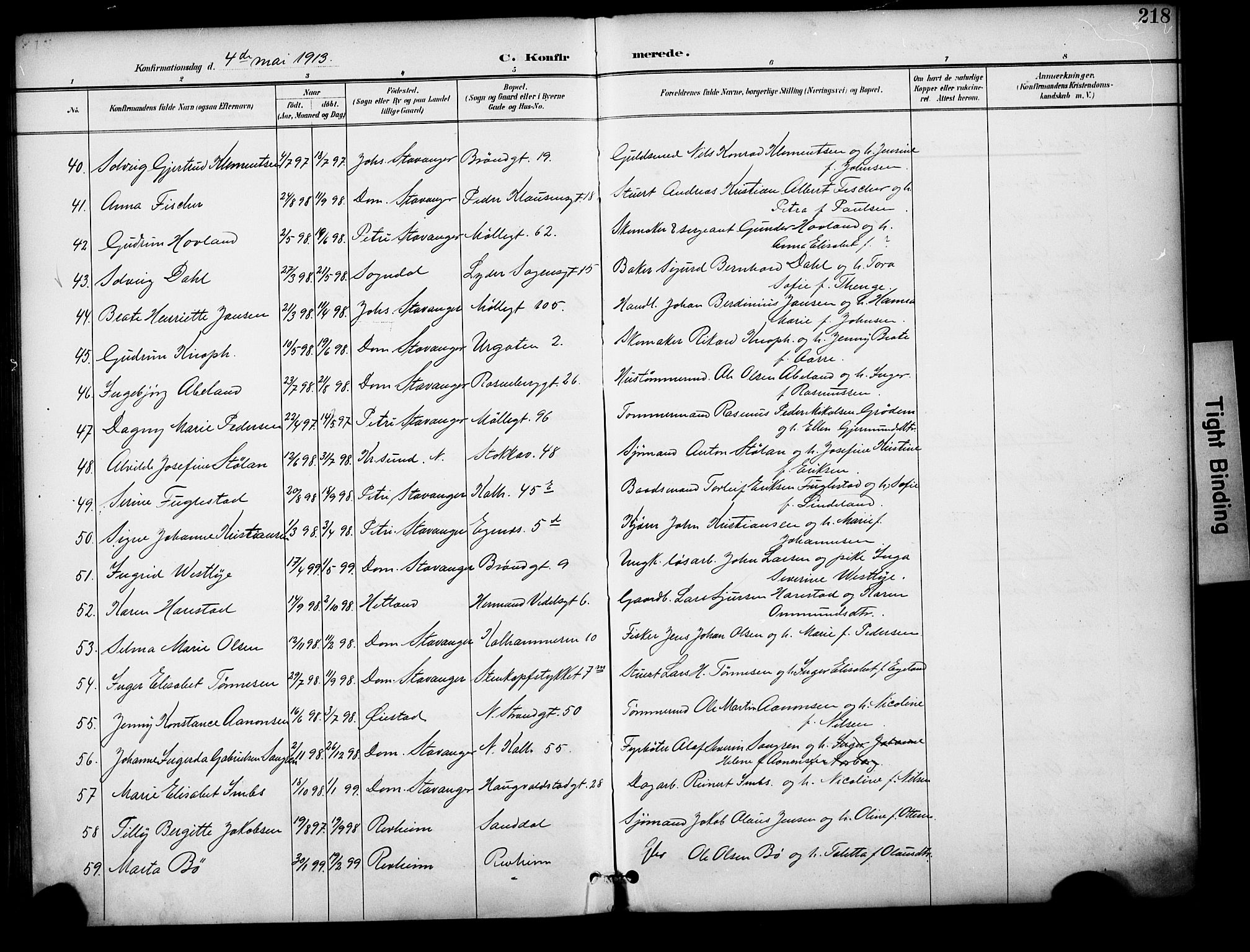 Domkirken sokneprestkontor, AV/SAST-A-101812/001/30/30BA/L0031: Parish register (official) no. A 30, 1896-1916, p. 218