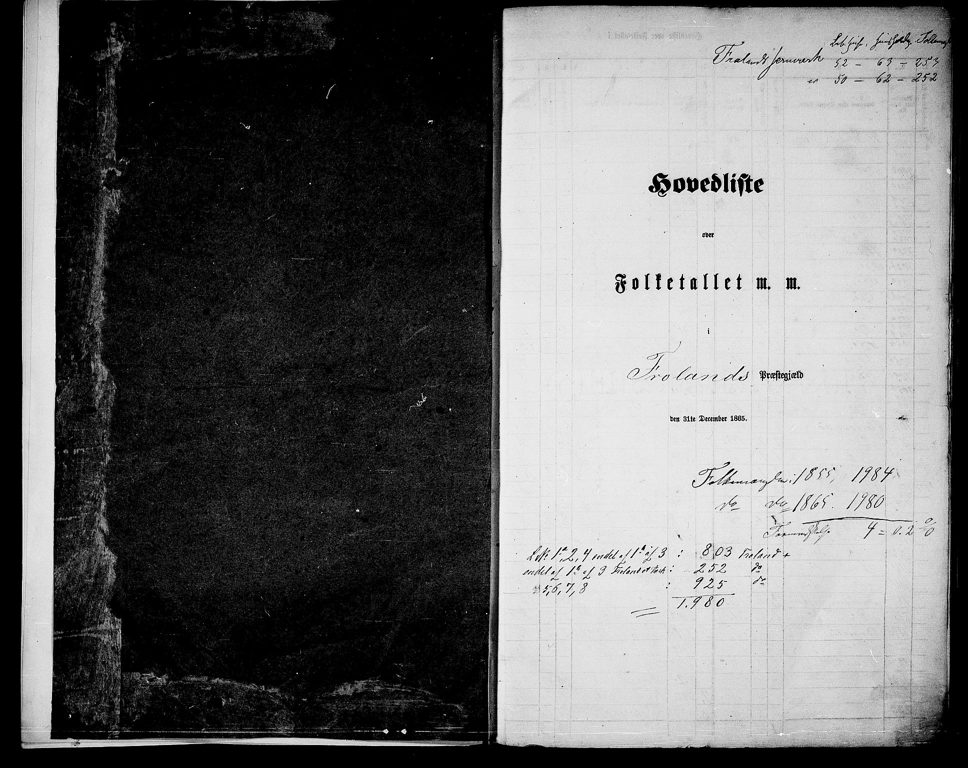 RA, 1865 census for Froland, 1865, p. 5