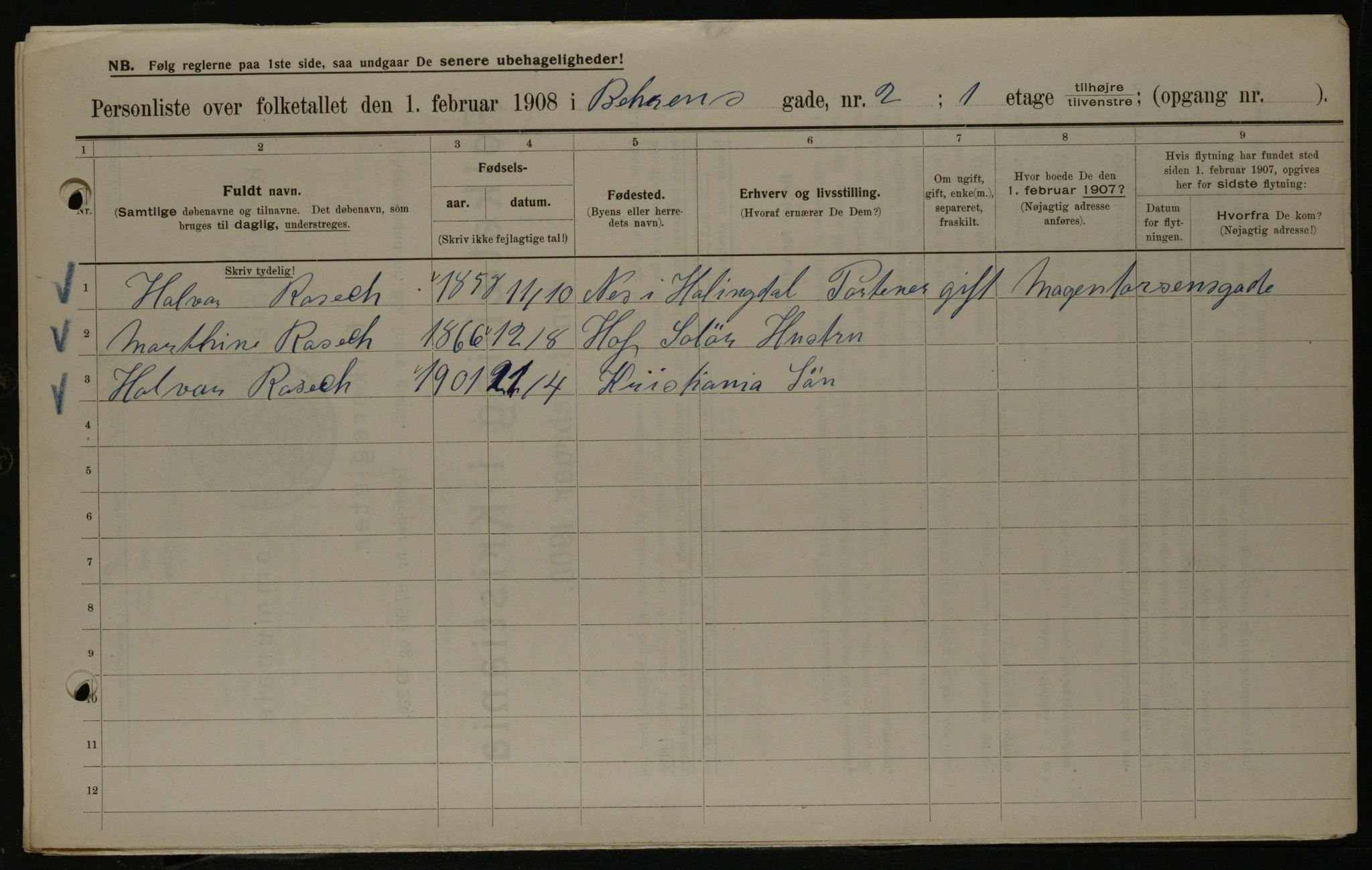 OBA, Municipal Census 1908 for Kristiania, 1908, p. 3359