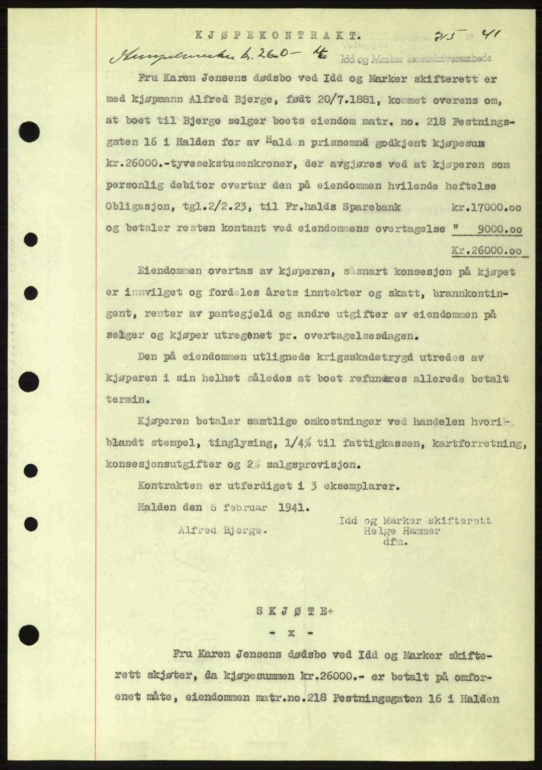 Idd og Marker sorenskriveri, AV/SAO-A-10283/G/Gb/Gbb/L0004: Mortgage book no. A4, 1940-1941, Diary no: : 215/1941