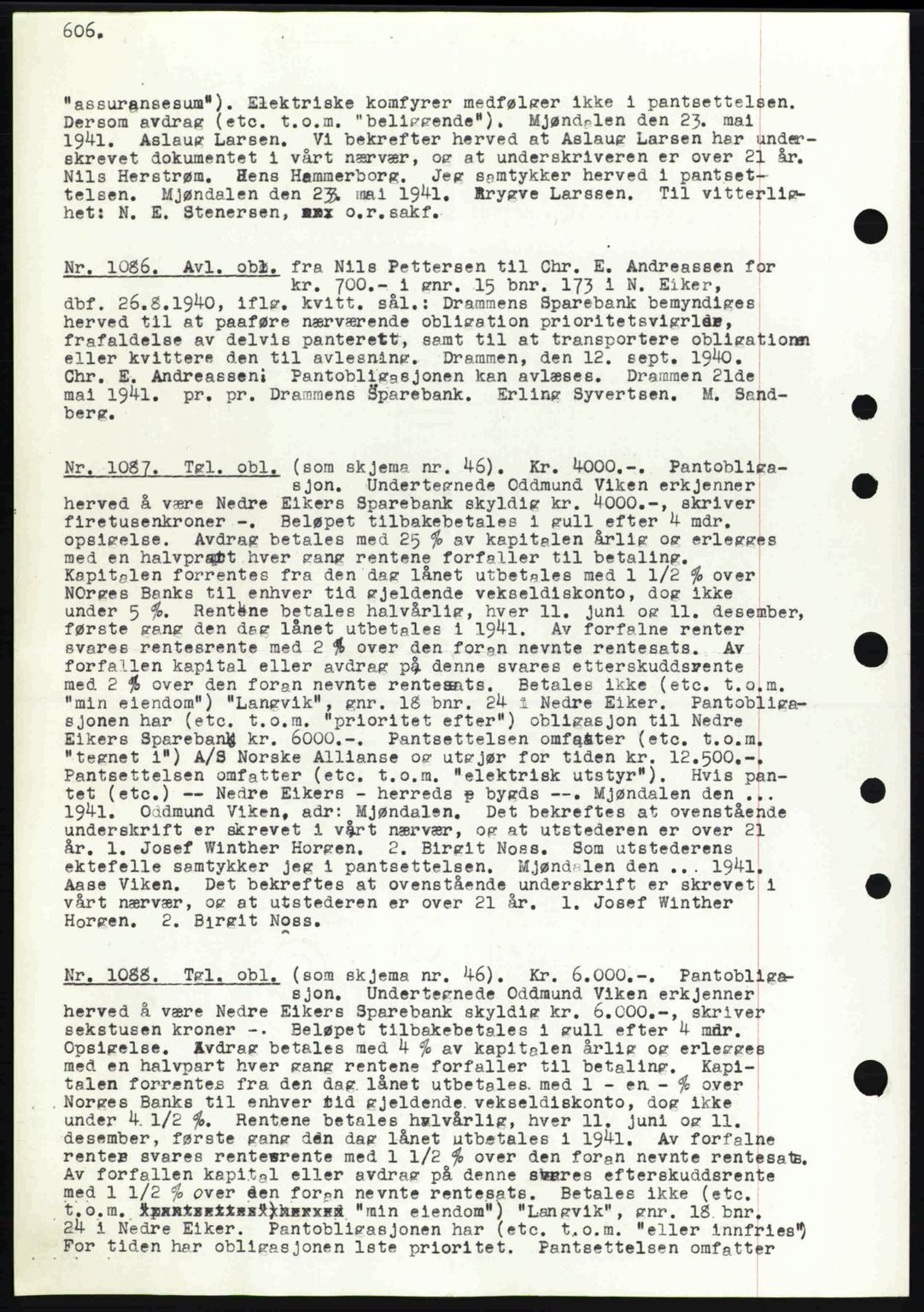 Eiker, Modum og Sigdal sorenskriveri, SAKO/A-123/G/Ga/Gab/L0043: Mortgage book no. A13, 1940-1941, Diary no: : 1086/1941